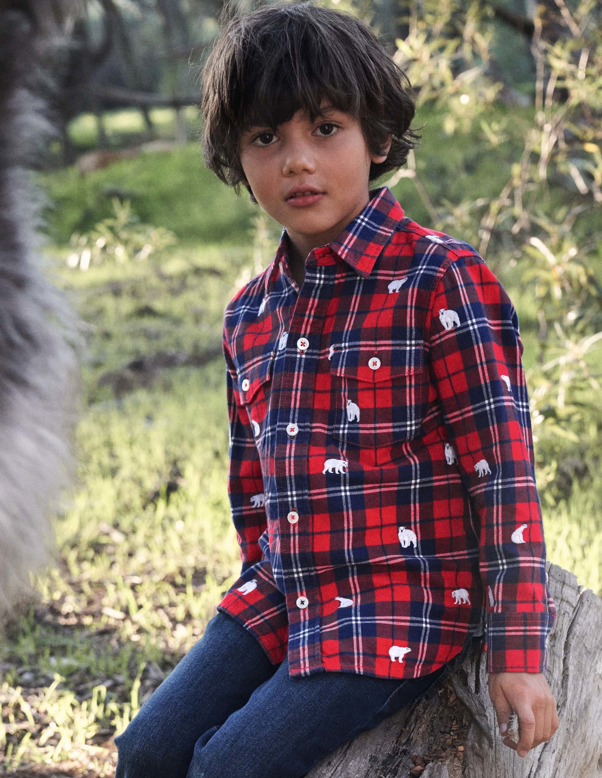 Cosy Embroidered Check Shirt-Rockabilly Red/Navy Polar Bear - Image 4