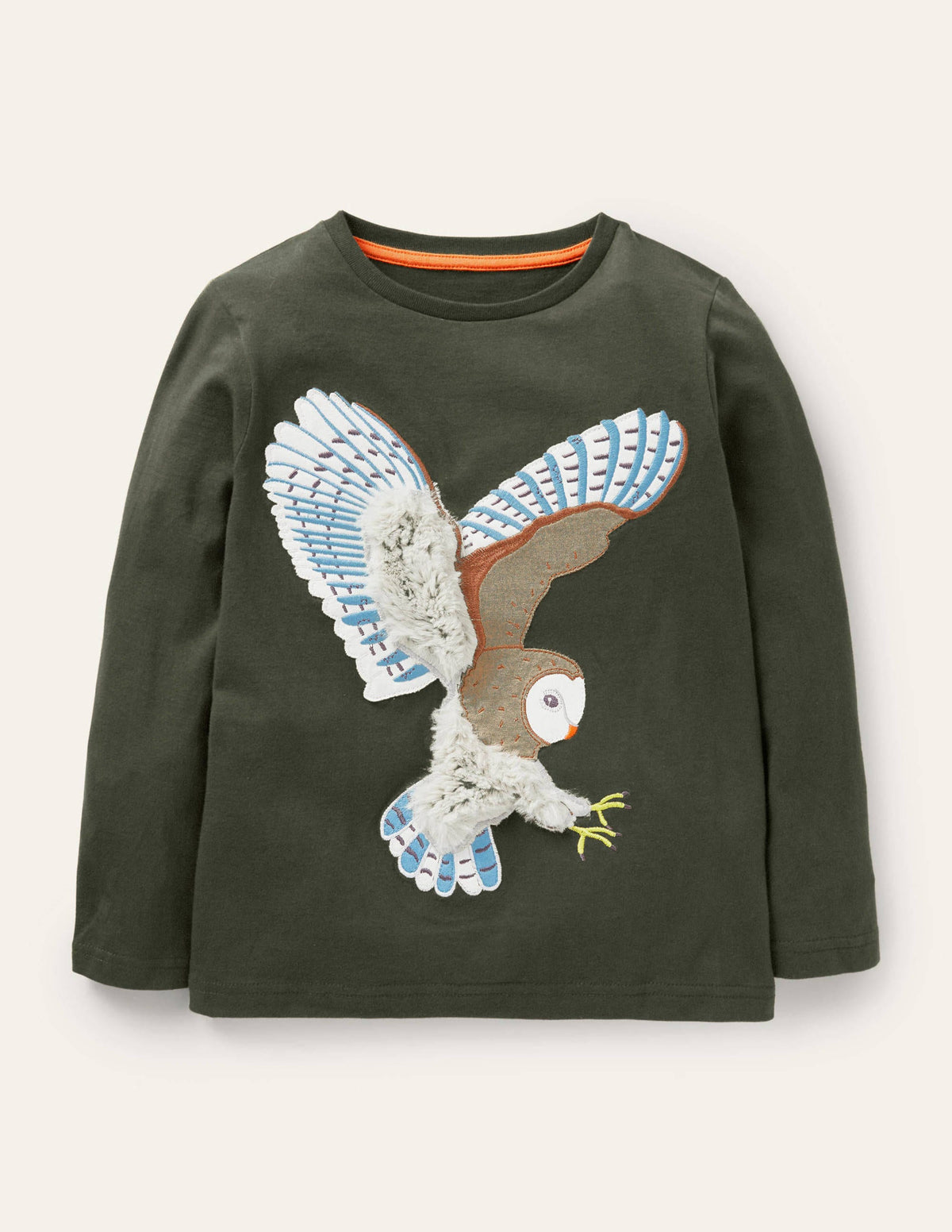Forest Appliqué T-shirt-Khaki Green Owl - Image 1
