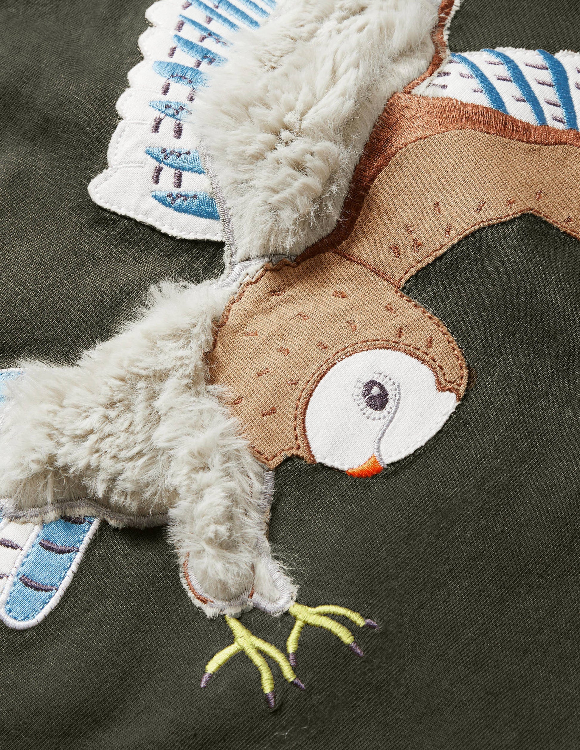 Forest Appliqué T-shirt-Khaki Green Owl-3
