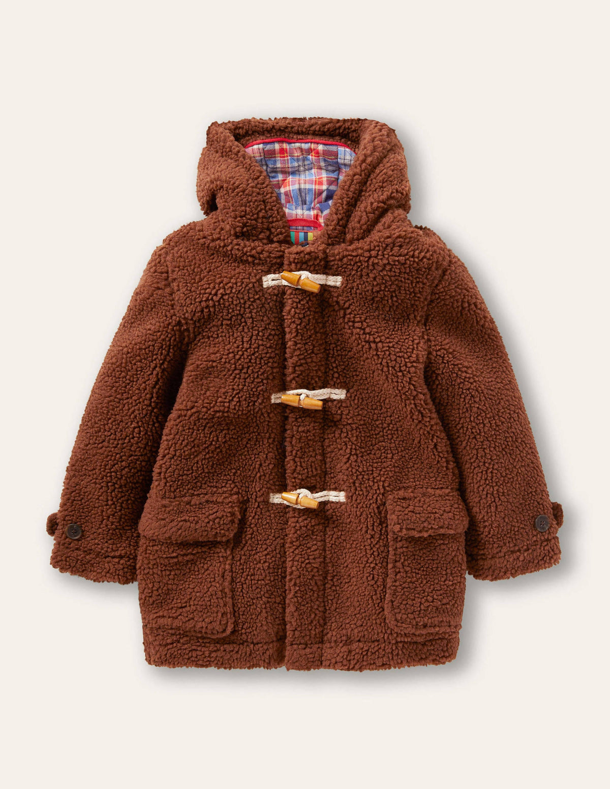 Borg Teddy Bear Duffle Coat-Natural Brown - Image 1