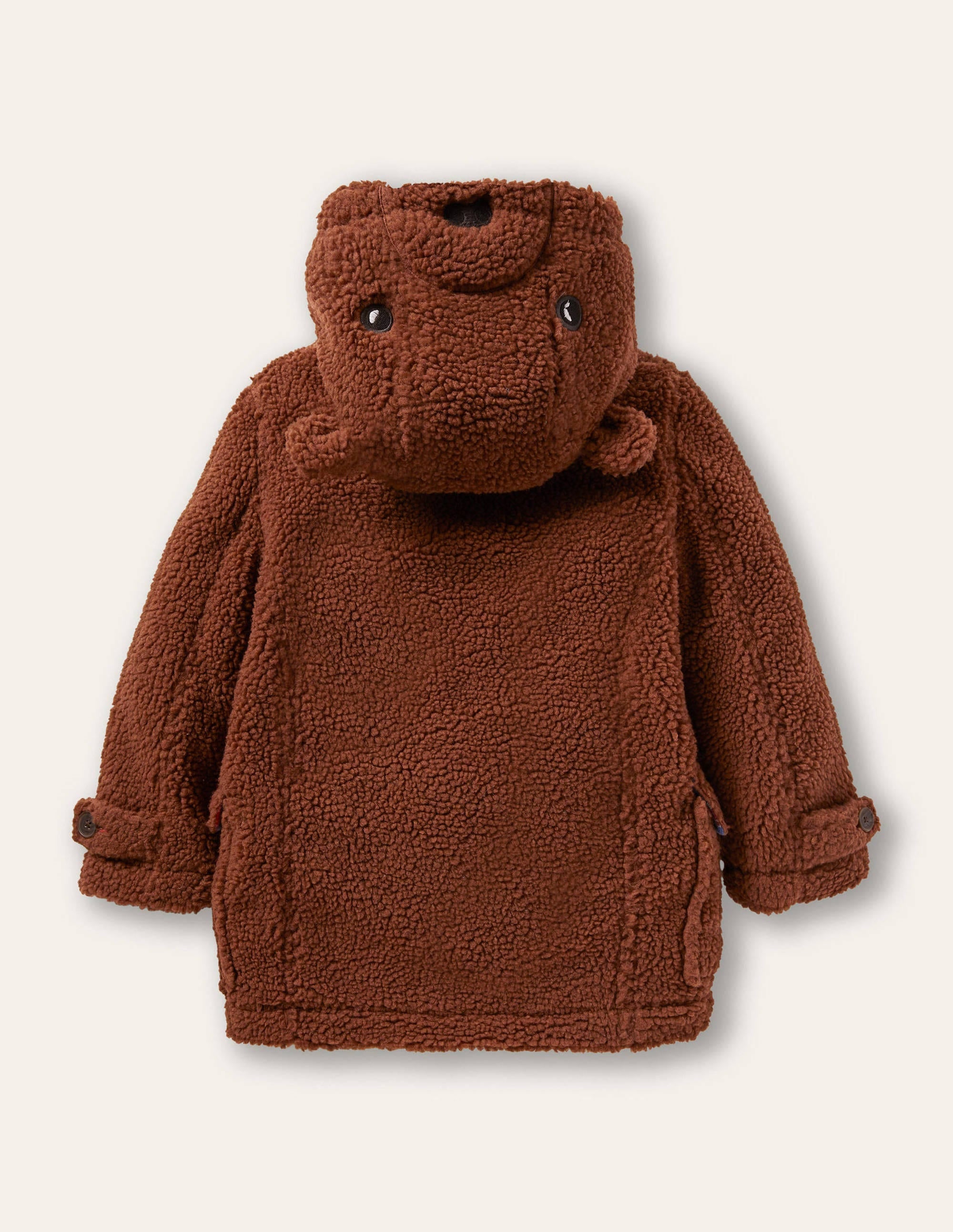 Borg Teddy Bear Duffle Coat-Natural Brown - Image 2