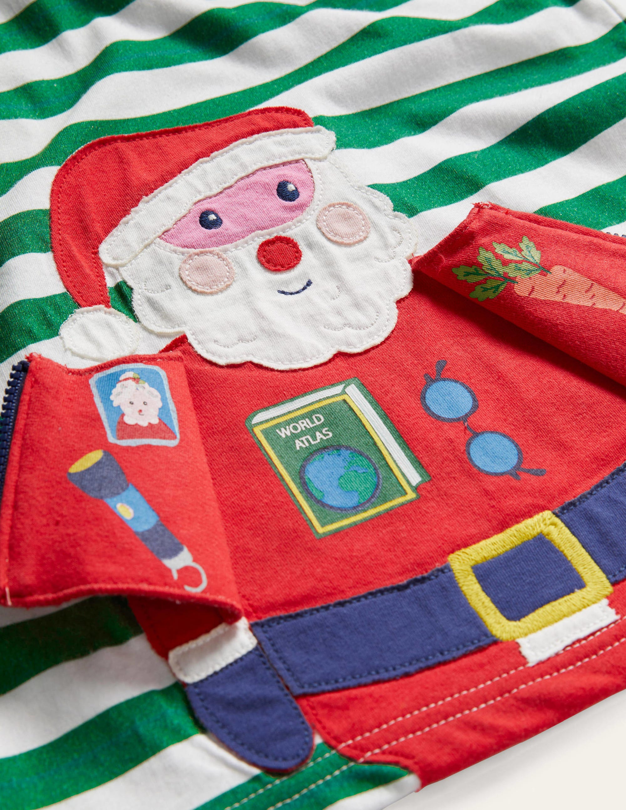 Fun Christmas T-shirt-Ivory/Forest Green Santa Zip - Image 3