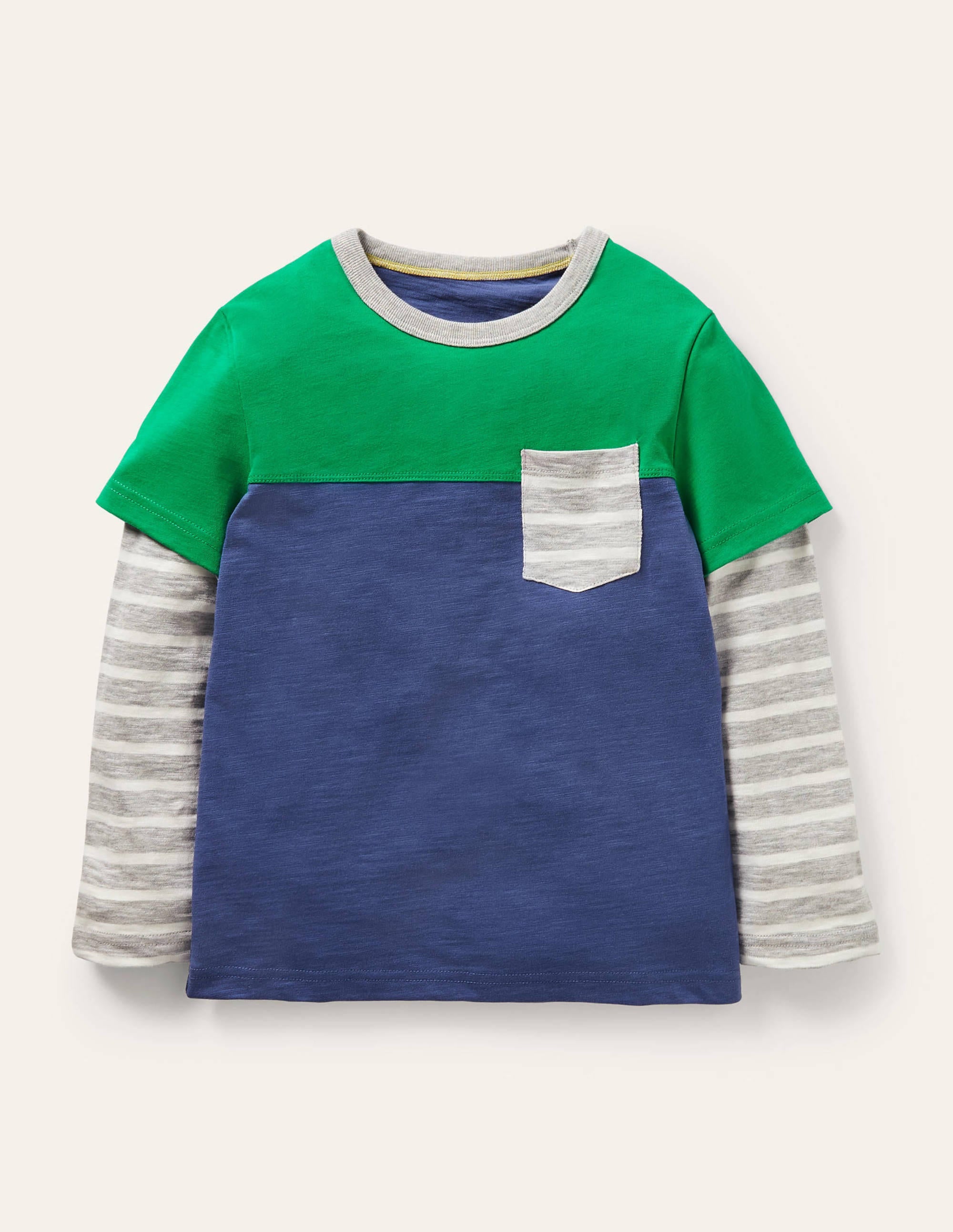 Colourblock Layered T-shirt-Highland Green/Blue - Image 1