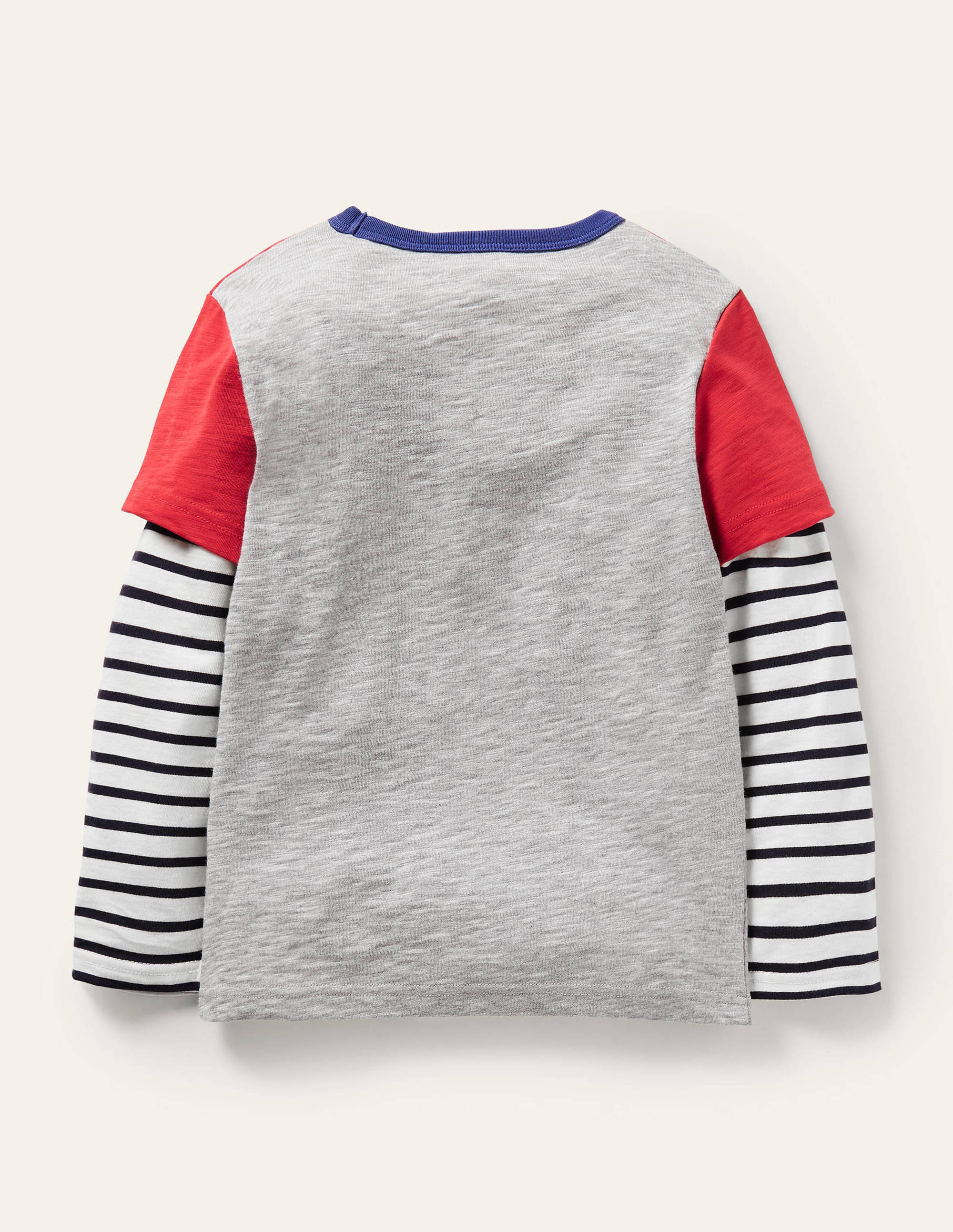 Colourblock Layered T-shirt-Rockabilly Red/Grey - Image 2