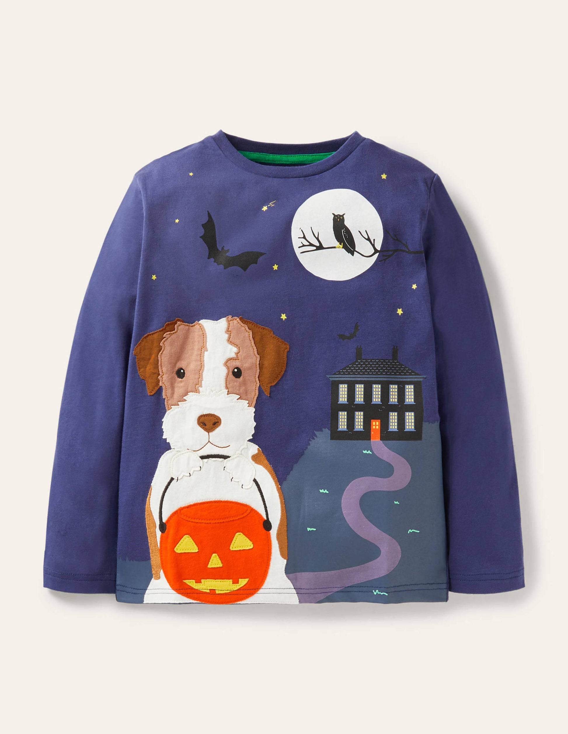 Halloween Appliqué T-shirt-College Navy Sprout-1