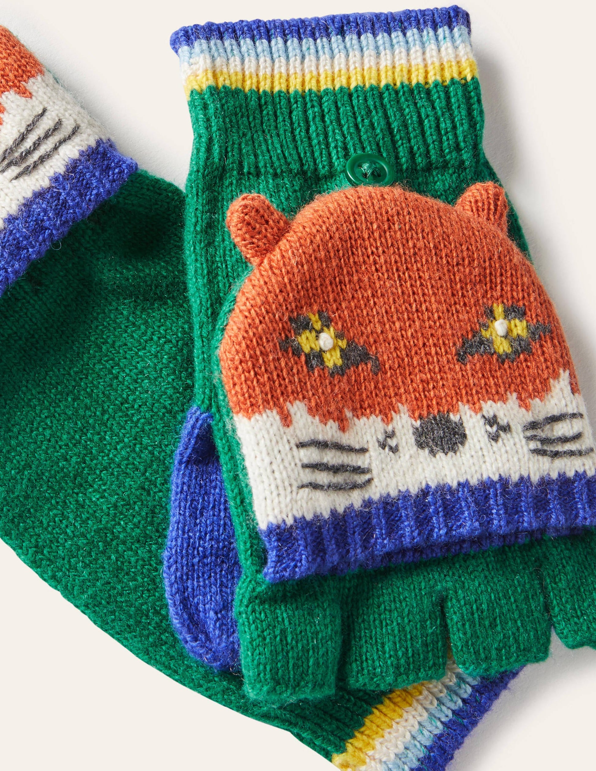 Fun Fox Mittens-Forest Green-2