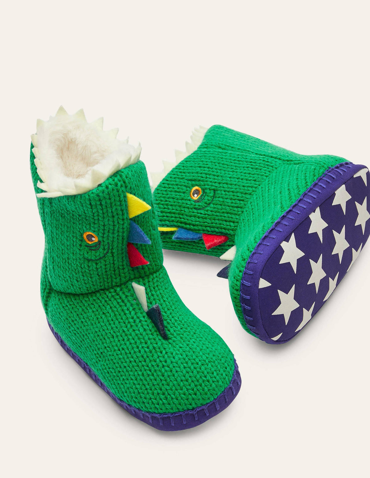 Knitted Dinosaur Slippers-Highland Green - Image 1