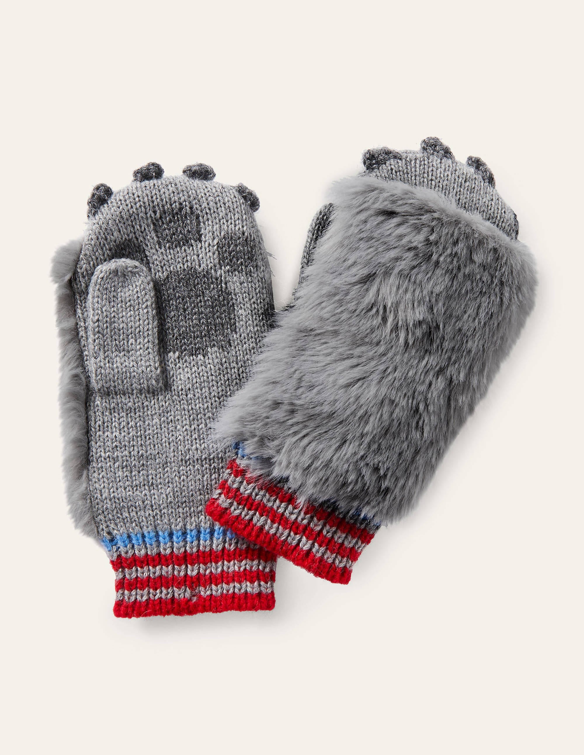 Wolf Knitted Mittens-Grey Marl - Image 1