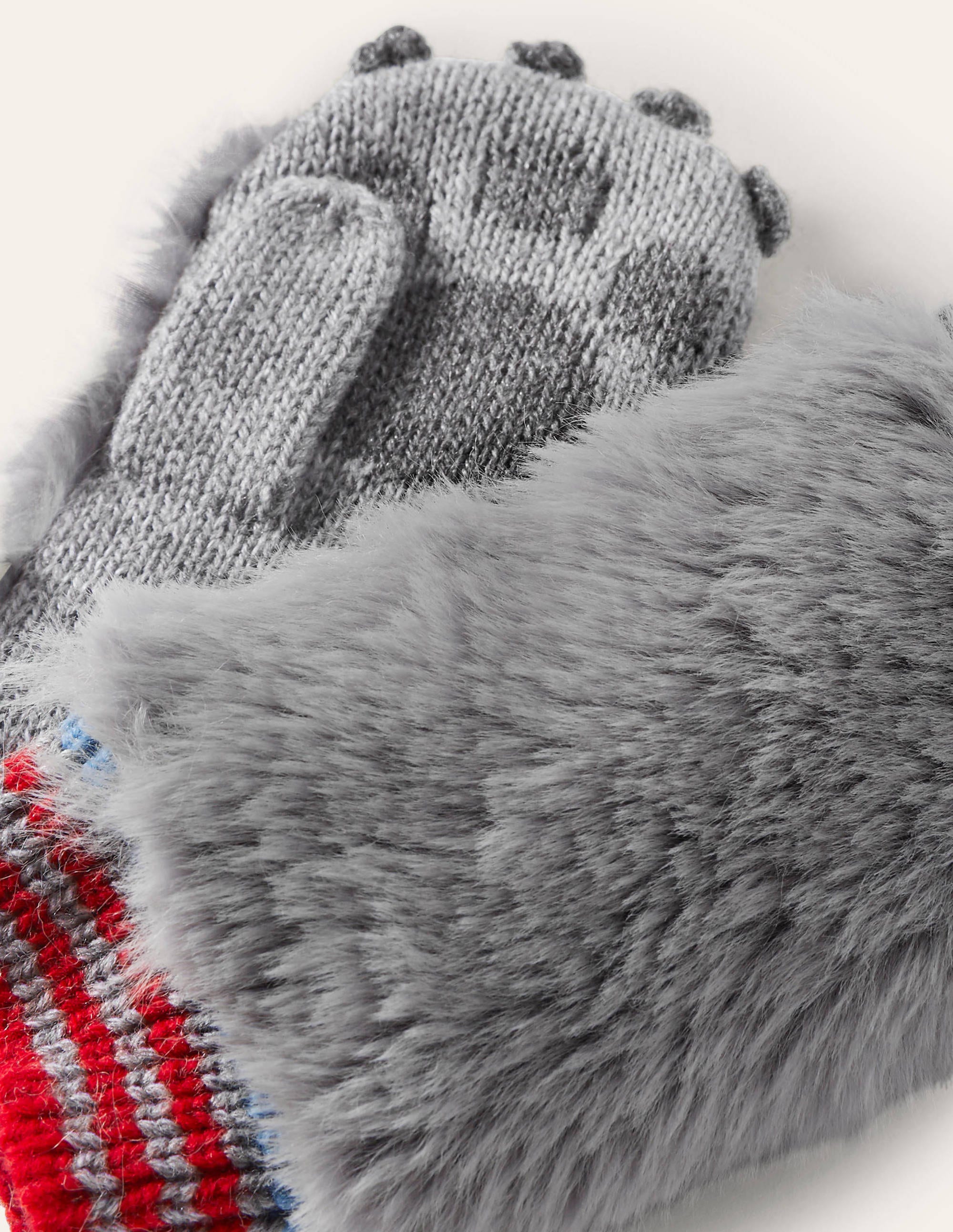 Wolf Knitted Mittens-Grey Marl - Image 2