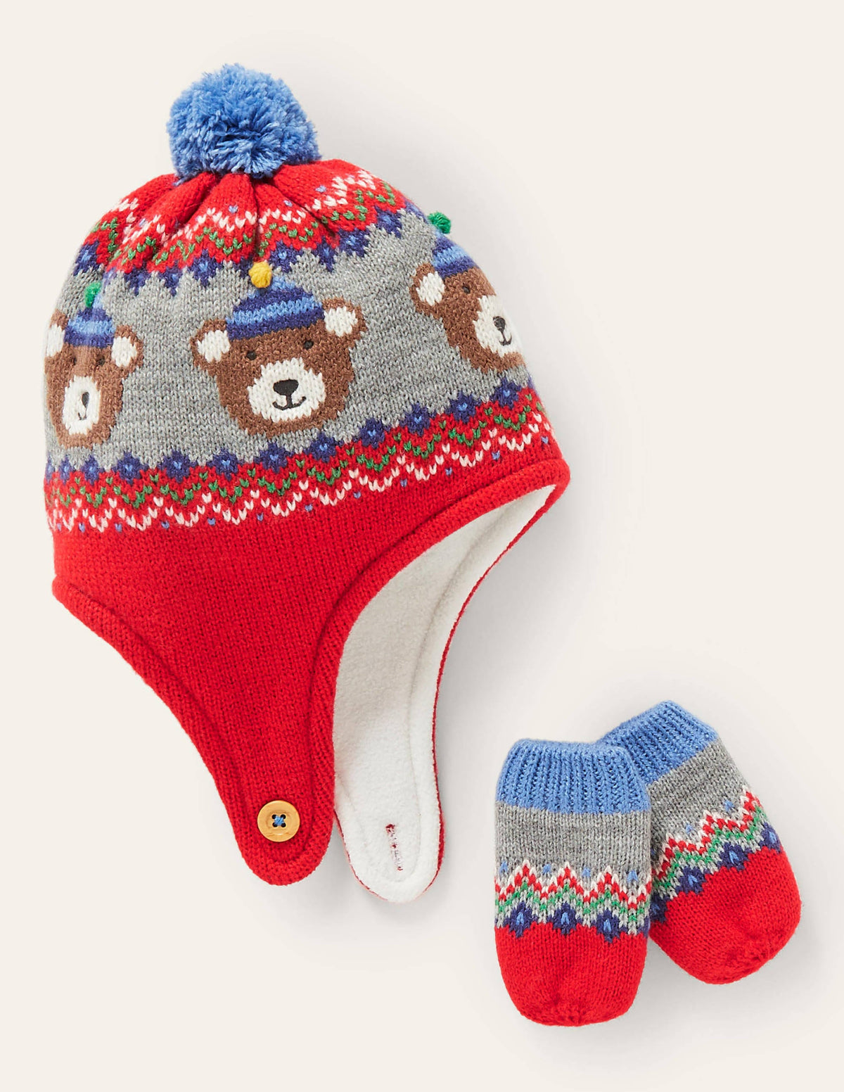 Bear Knitted Set-Red Fairisle - Image 1