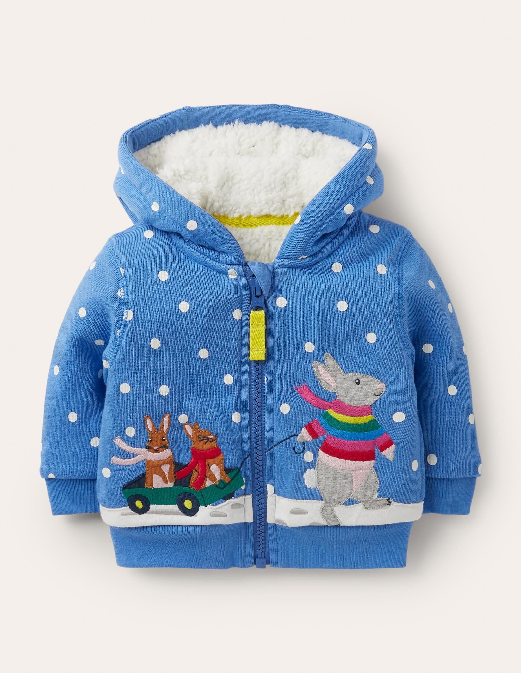 Shaggy-lined Hoodie-Elizabethan Blue Bunny Scene - Image 1