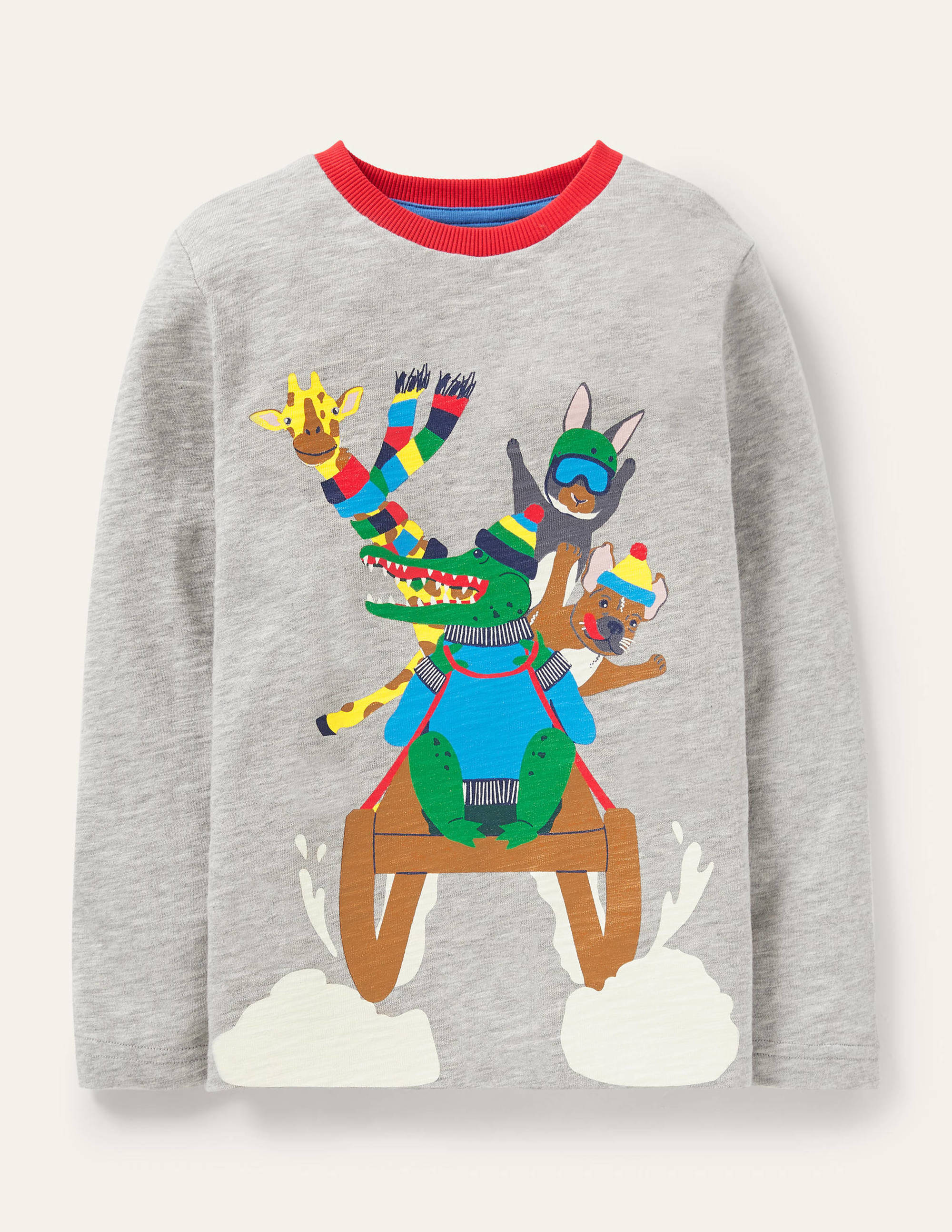 Animal Snow Sports T-shirt-Grey Marl Sledge Animals - Image 1