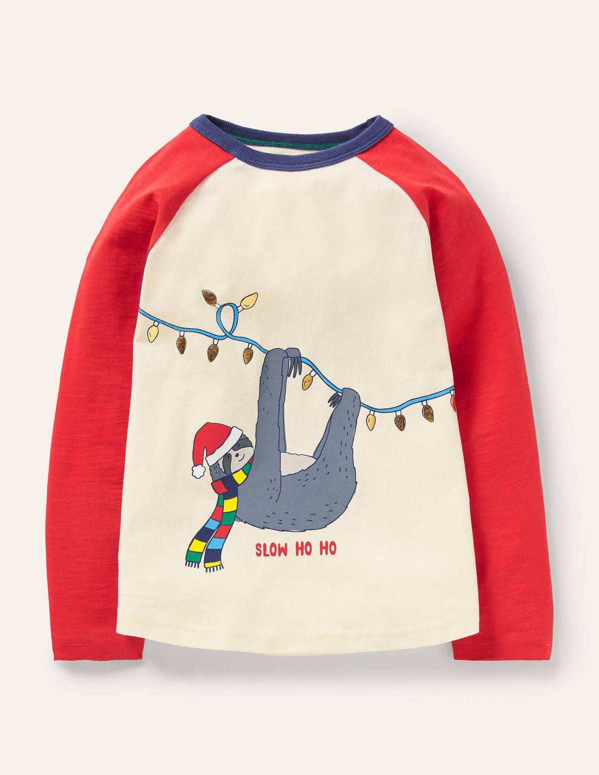 Festive Pun Raglan T-shirt-Ivory/Red Slow Ho-Ho-1