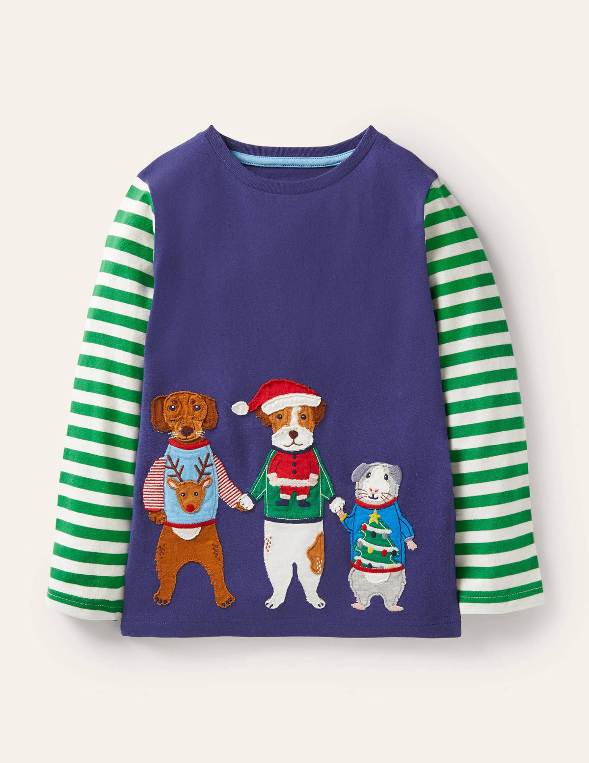Festive Appliqué Tee-Starboard Blue Animal Friends-1