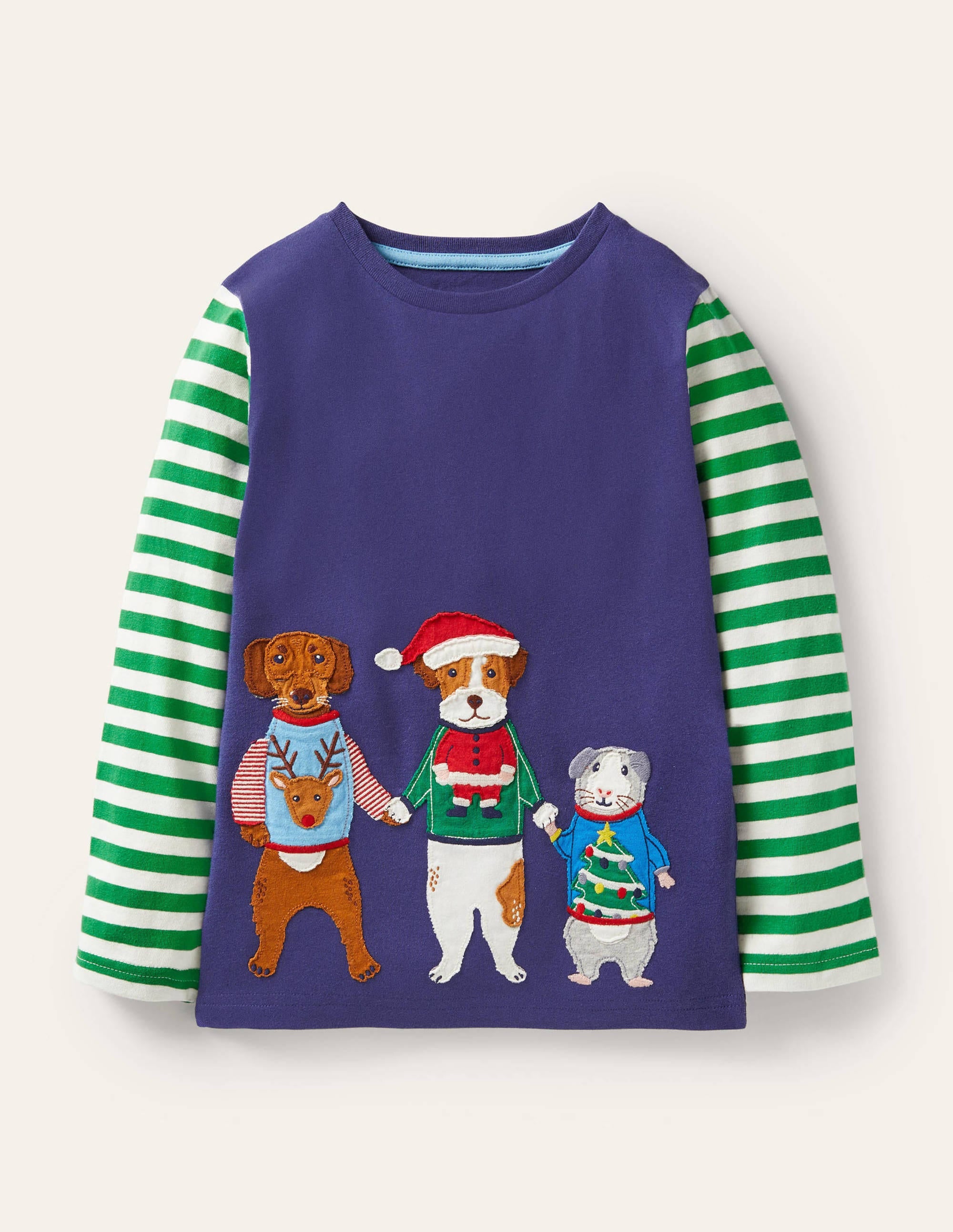 Festive Appliqué Tee-Starboard Blue Animal Friends - Image 1
