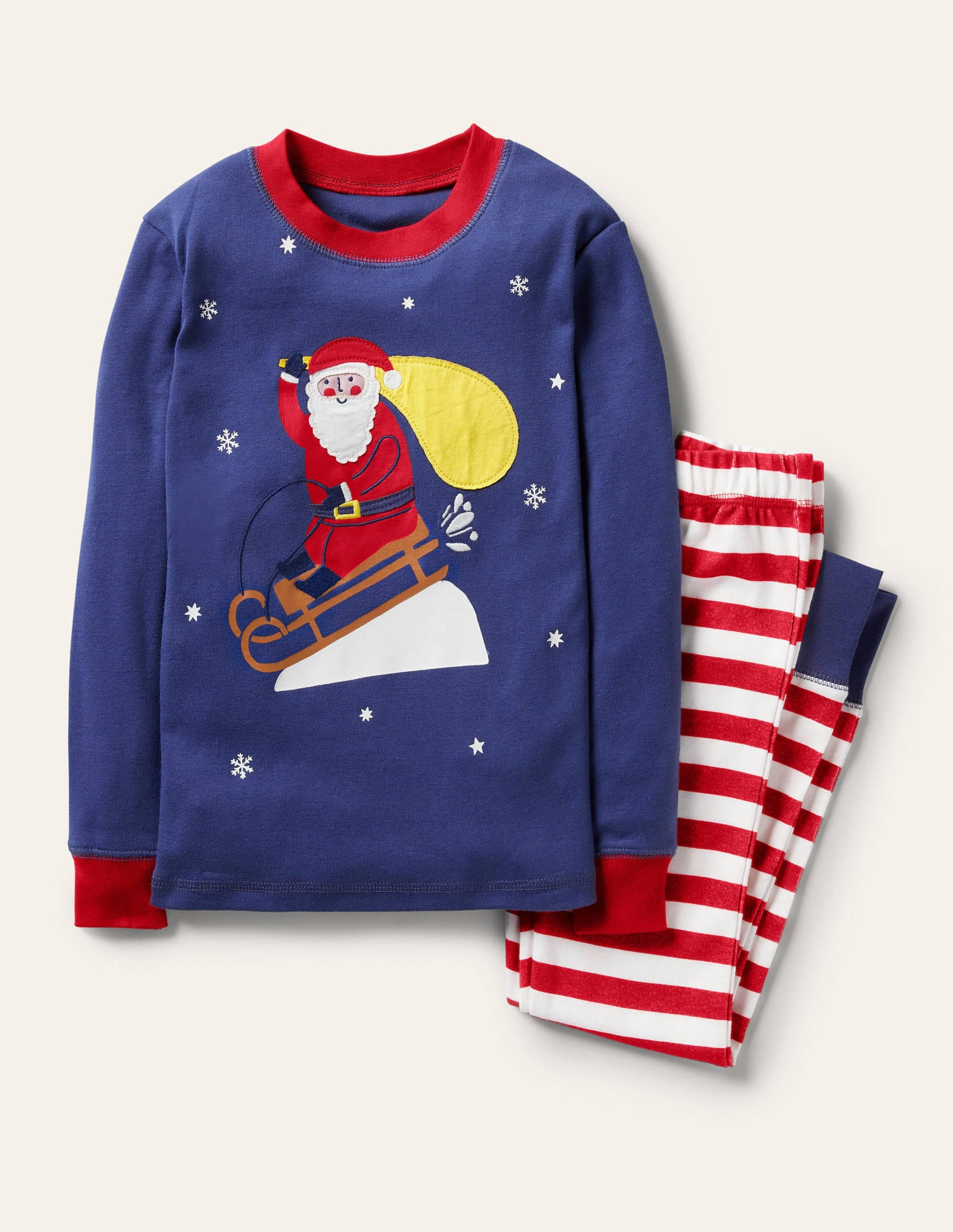 Snug Appliqué Long Pyjamas-Starboard Blue Santa - Image 1