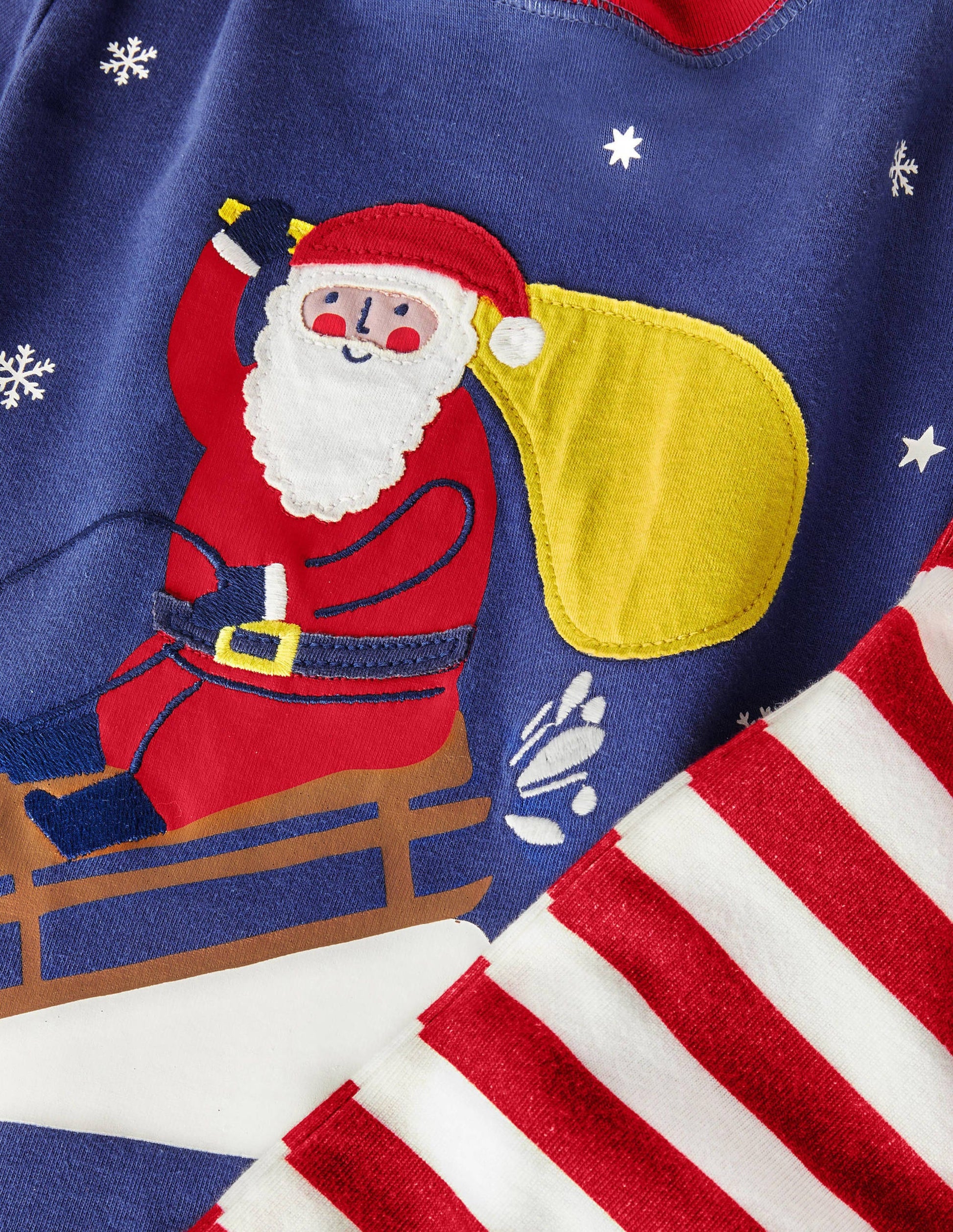 Snug Appliqué Long Pyjamas-Starboard Blue Santa-3