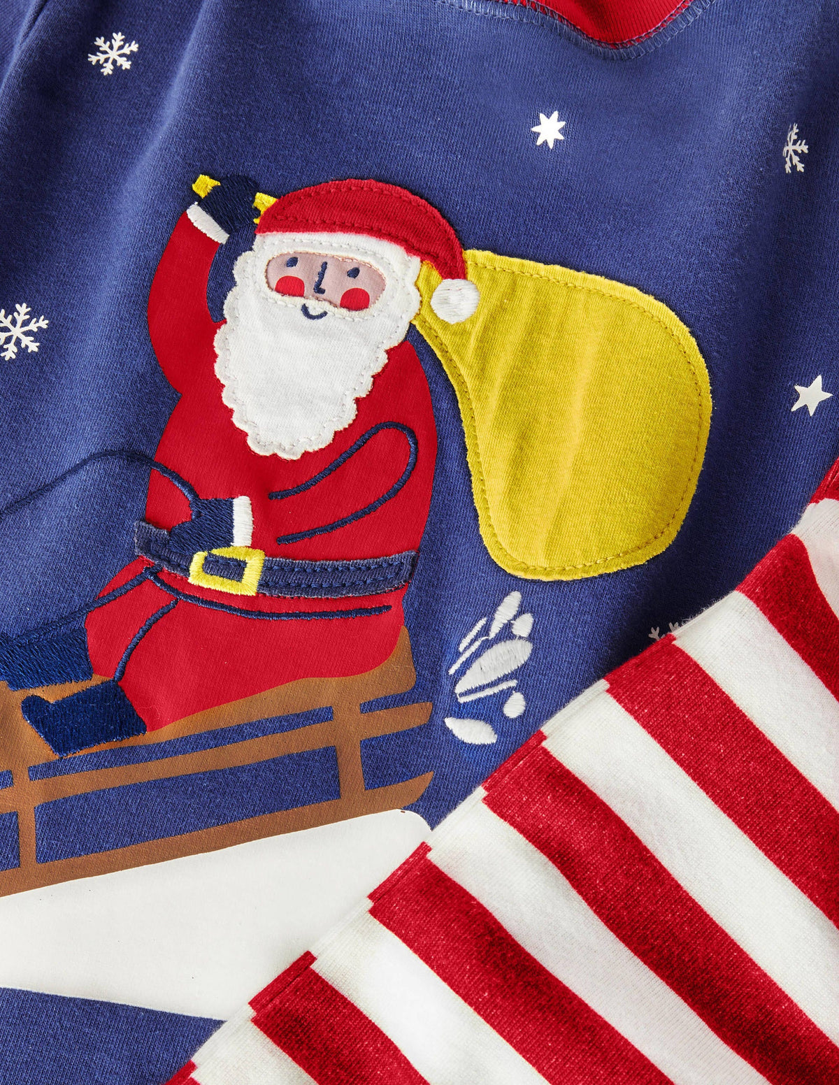 Snug Appliqué Long Pyjamas-Starboard Blue Santa - Image 3