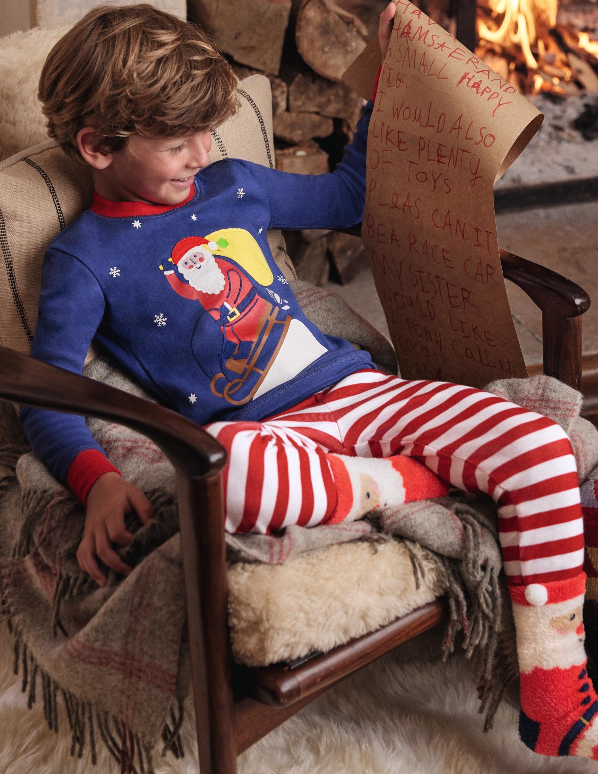 Snug Appliqué Long Pyjamas-Starboard Blue Santa - Image 4
