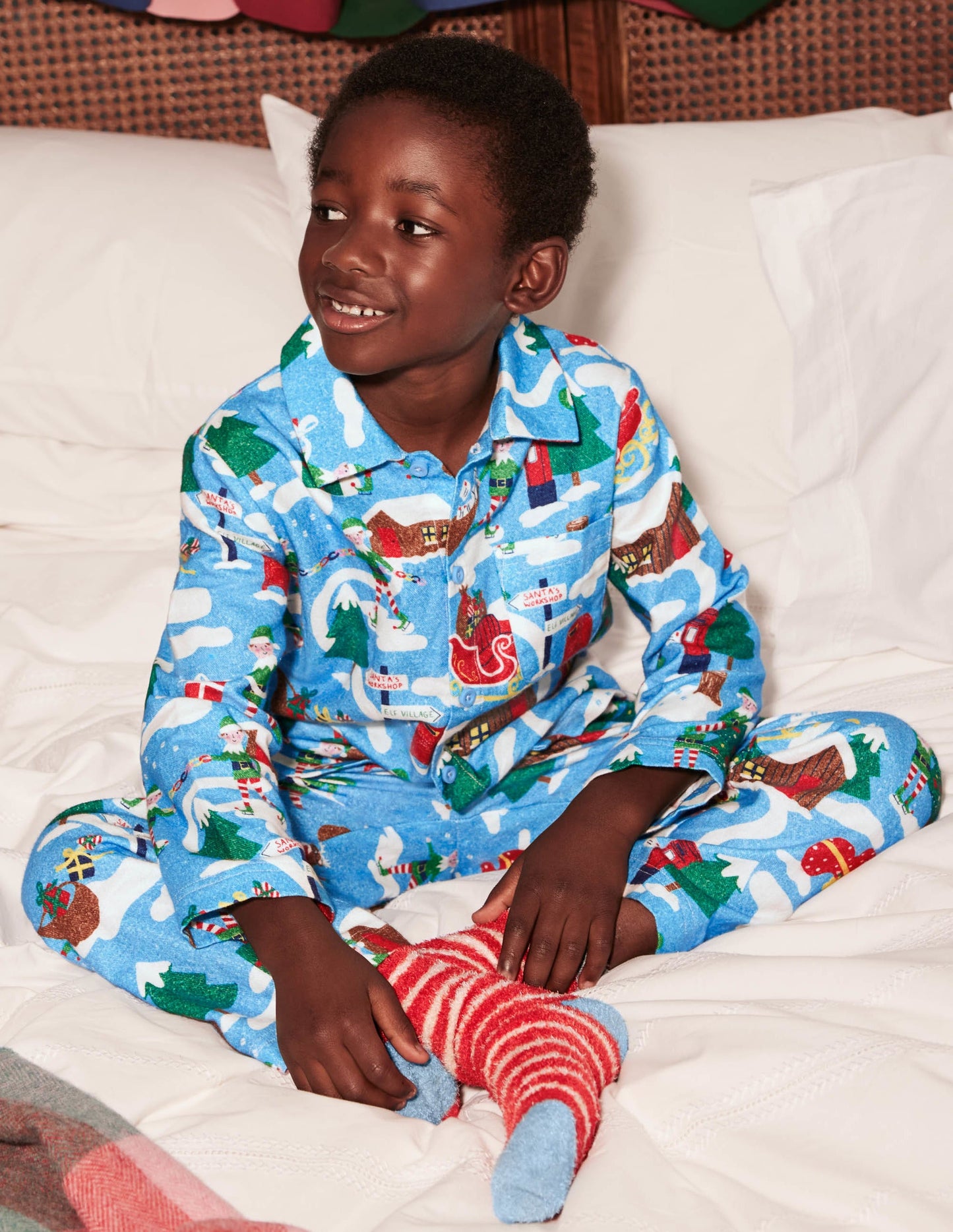 Cosy Brushed Woven Pyjama Set-Surfboard Blue Busy Elves