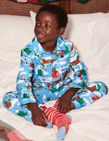 Cosy Brushed Woven Pyjama Set-Surfboard Blue Busy Elves-4