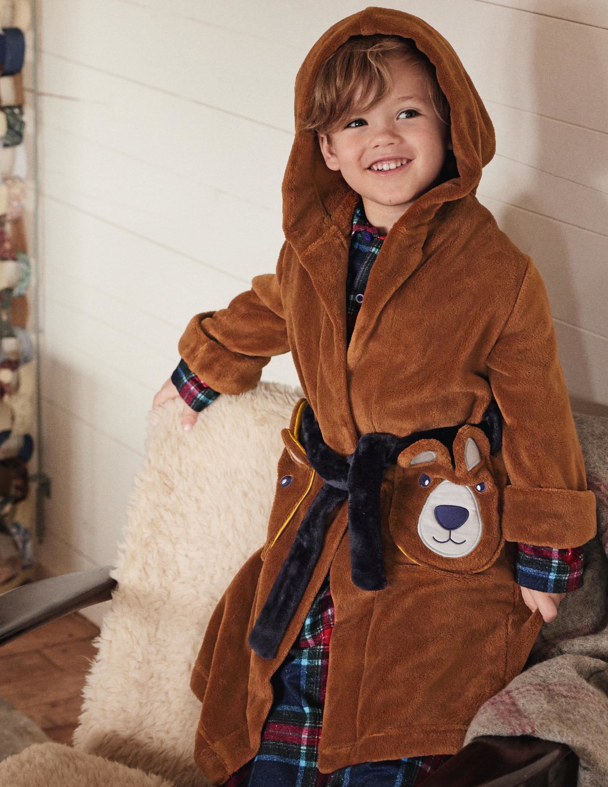 Cosy Appliqué Dressing Gown-Dark Brown Bear - Image 4