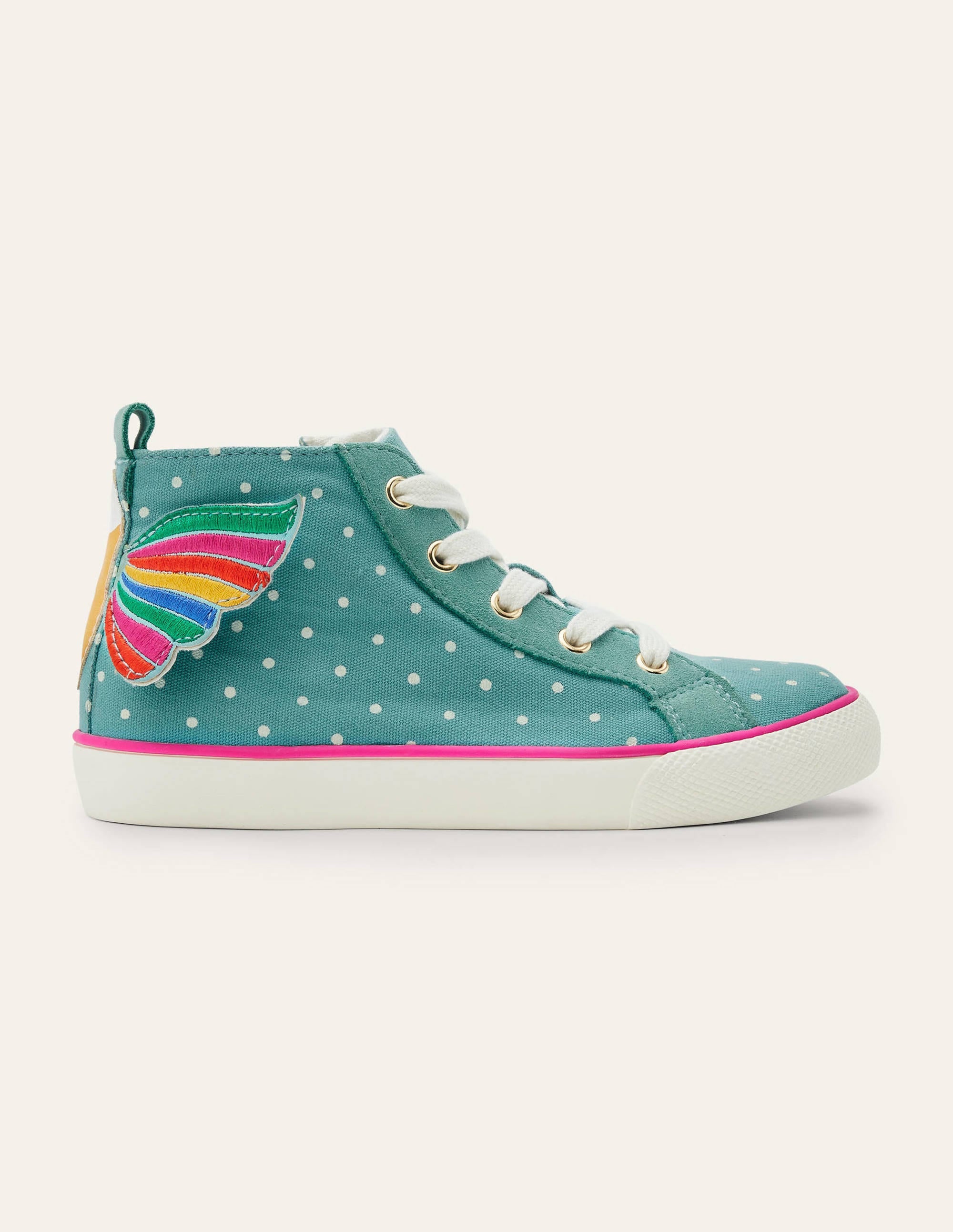 Fun Novelty High Top Trainers-Brooke Blue Rainbow Bird - Image 2