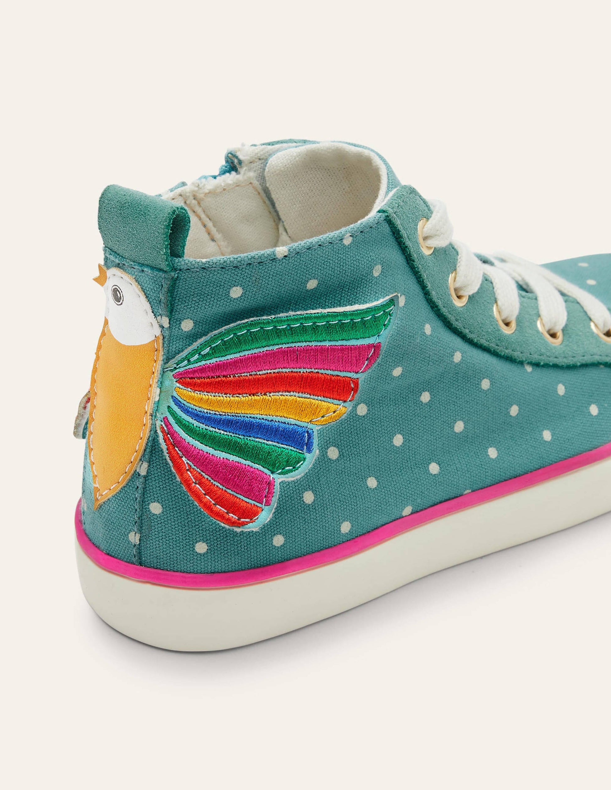Fun Novelty High Top Trainers-Brooke Blue Rainbow Bird-3