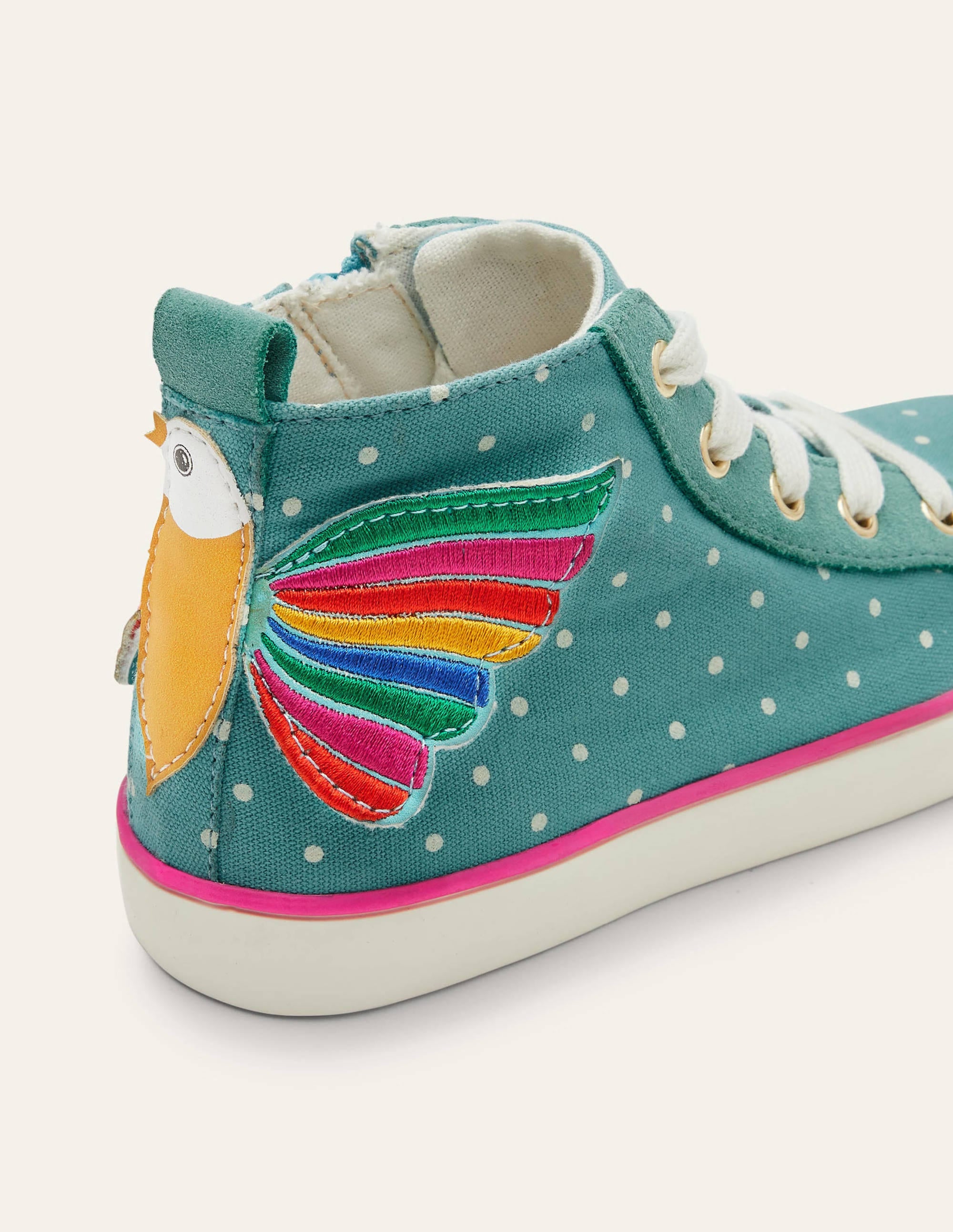 Fun Novelty High Top Trainers-Brooke Blue Rainbow Bird - Image 3