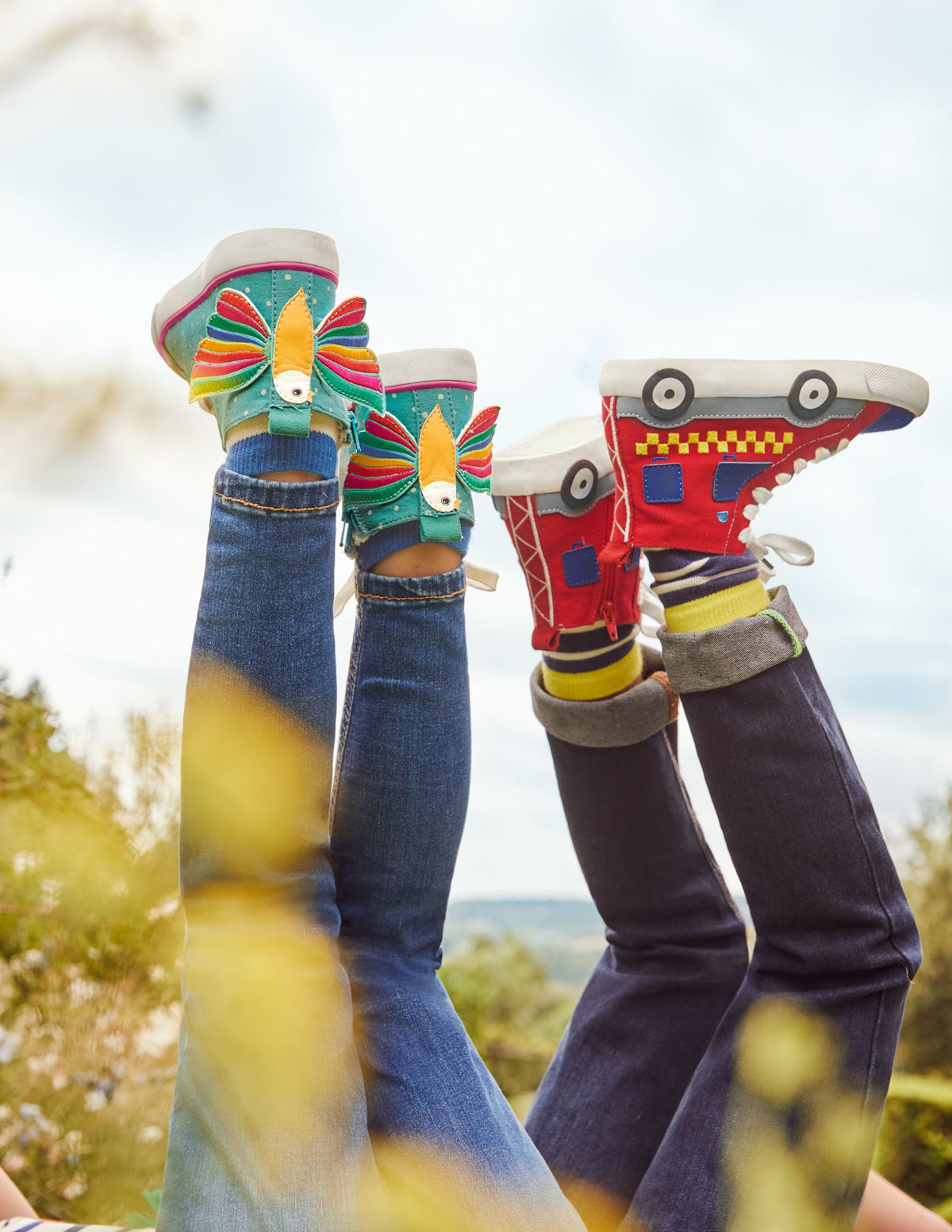 Fun Novelty High Top Trainers-Brooke Blue Rainbow Bird - Image 4