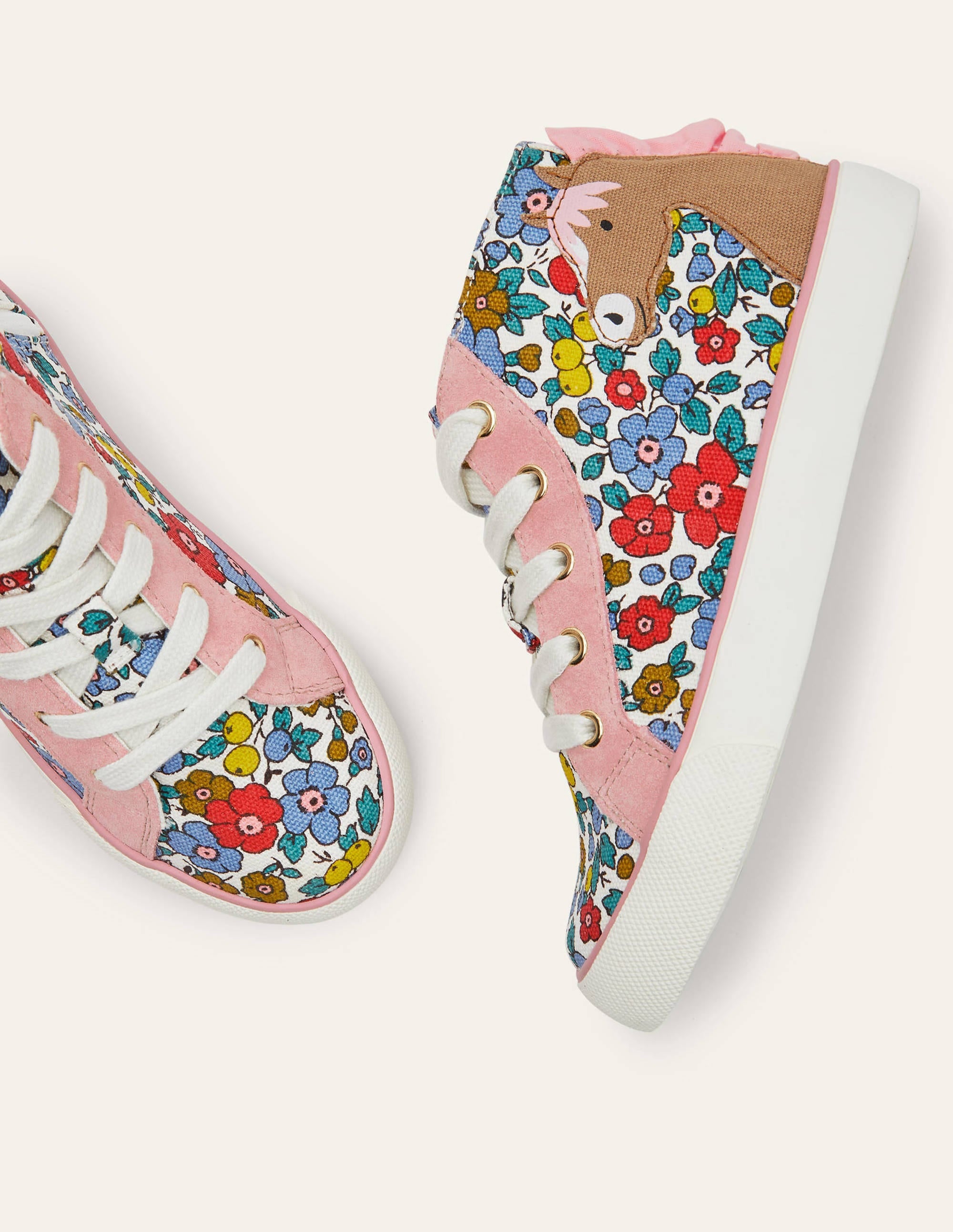 Fun Novelty High Top Trainers-Multi Floral Horse - Image 1