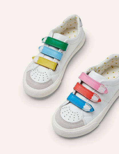 3 Strap Low Top Trainers-White Rainbow Pencil-1