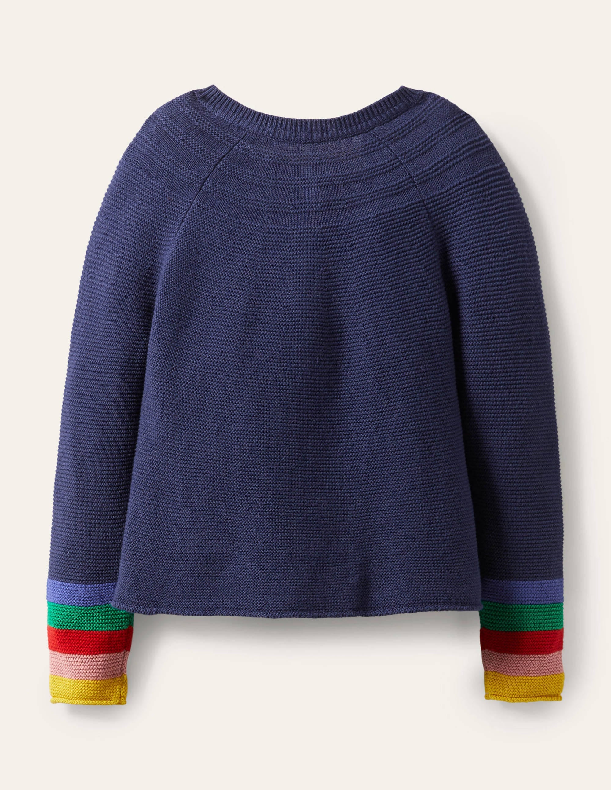 Cotton Cashmere Mix Cardigan-College Navy Rainbow - Image 2