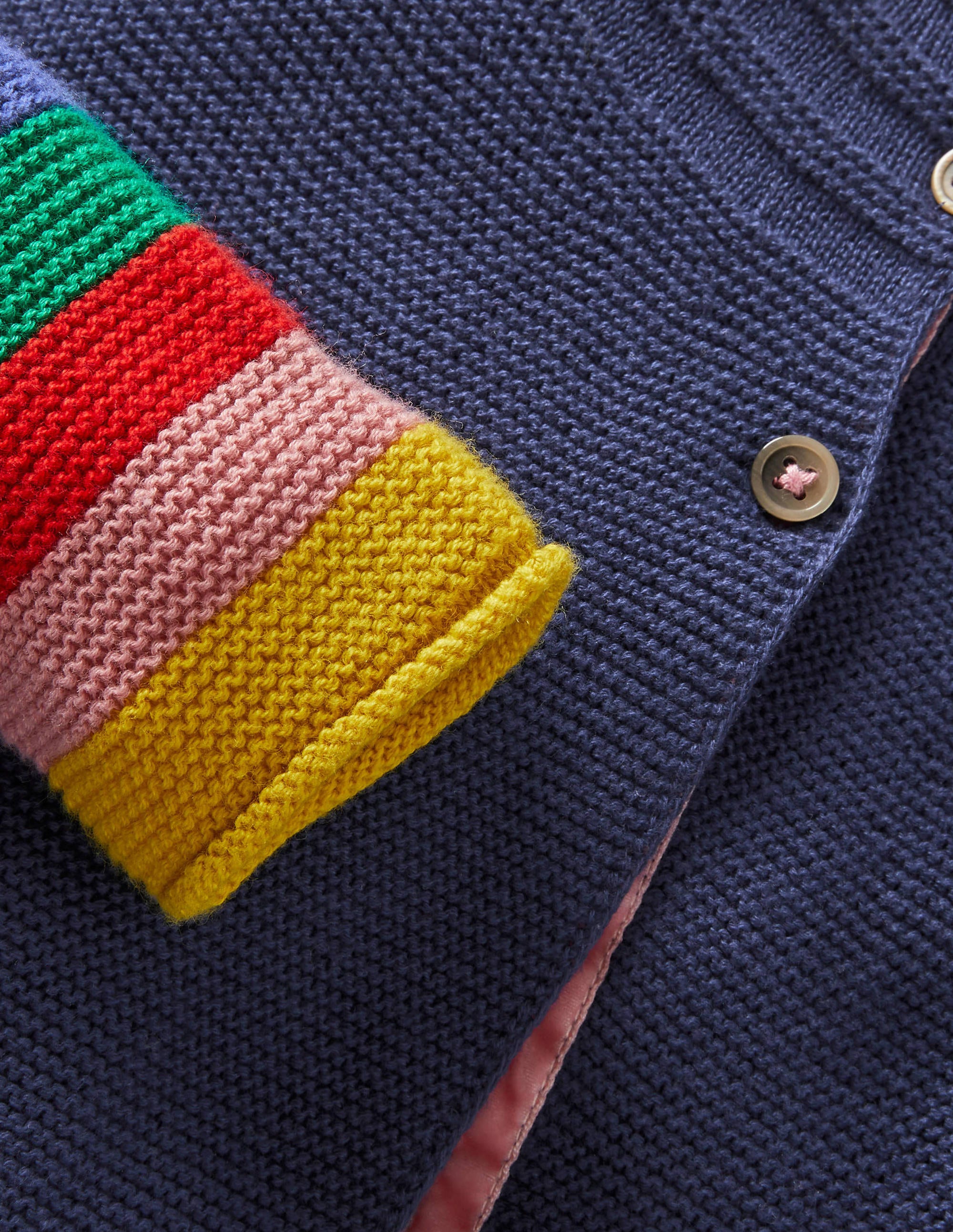 Cotton Cashmere Mix Cardigan-College Navy Rainbow - Image 3
