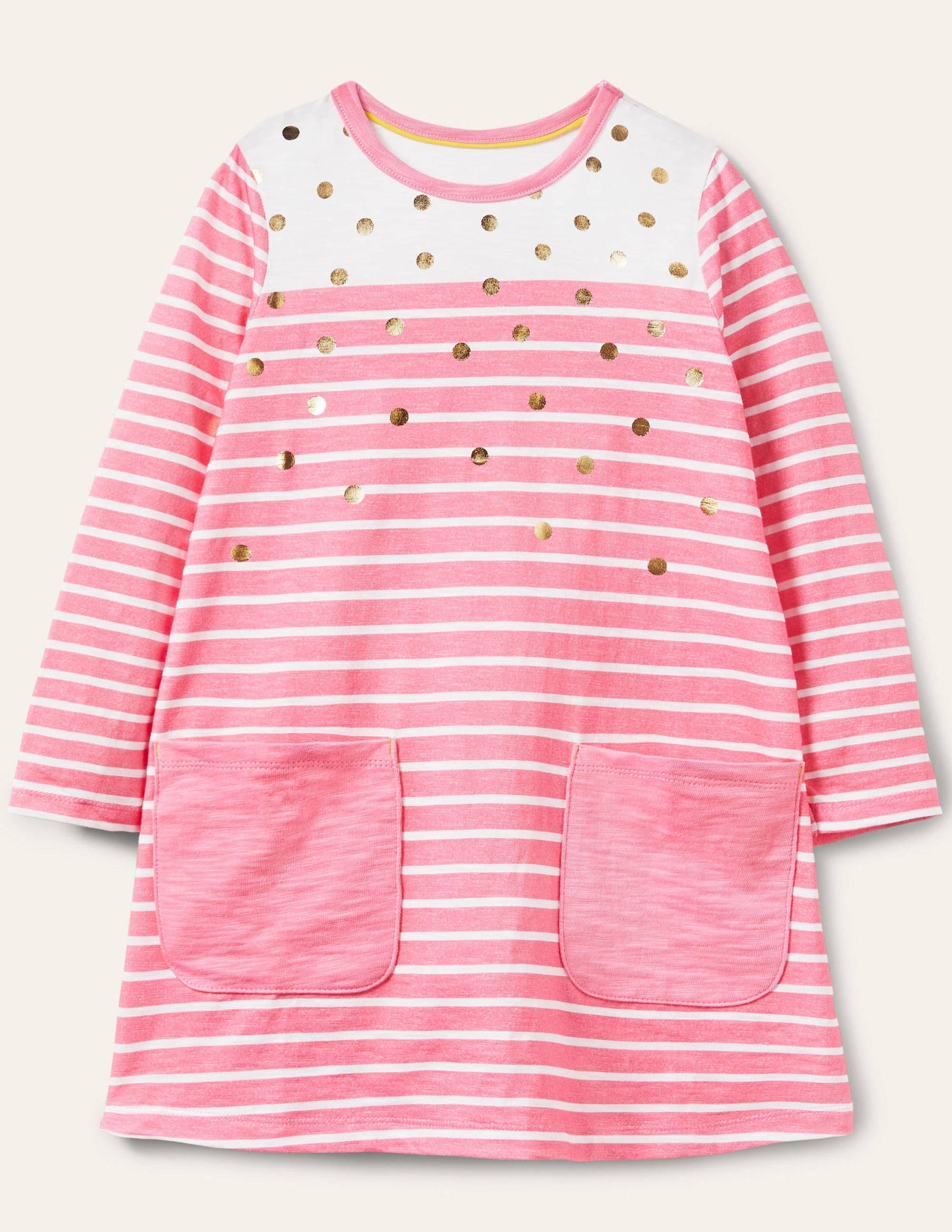 Fun Pocket Jersey Dress-Pink Lemonade Gold Spot-1