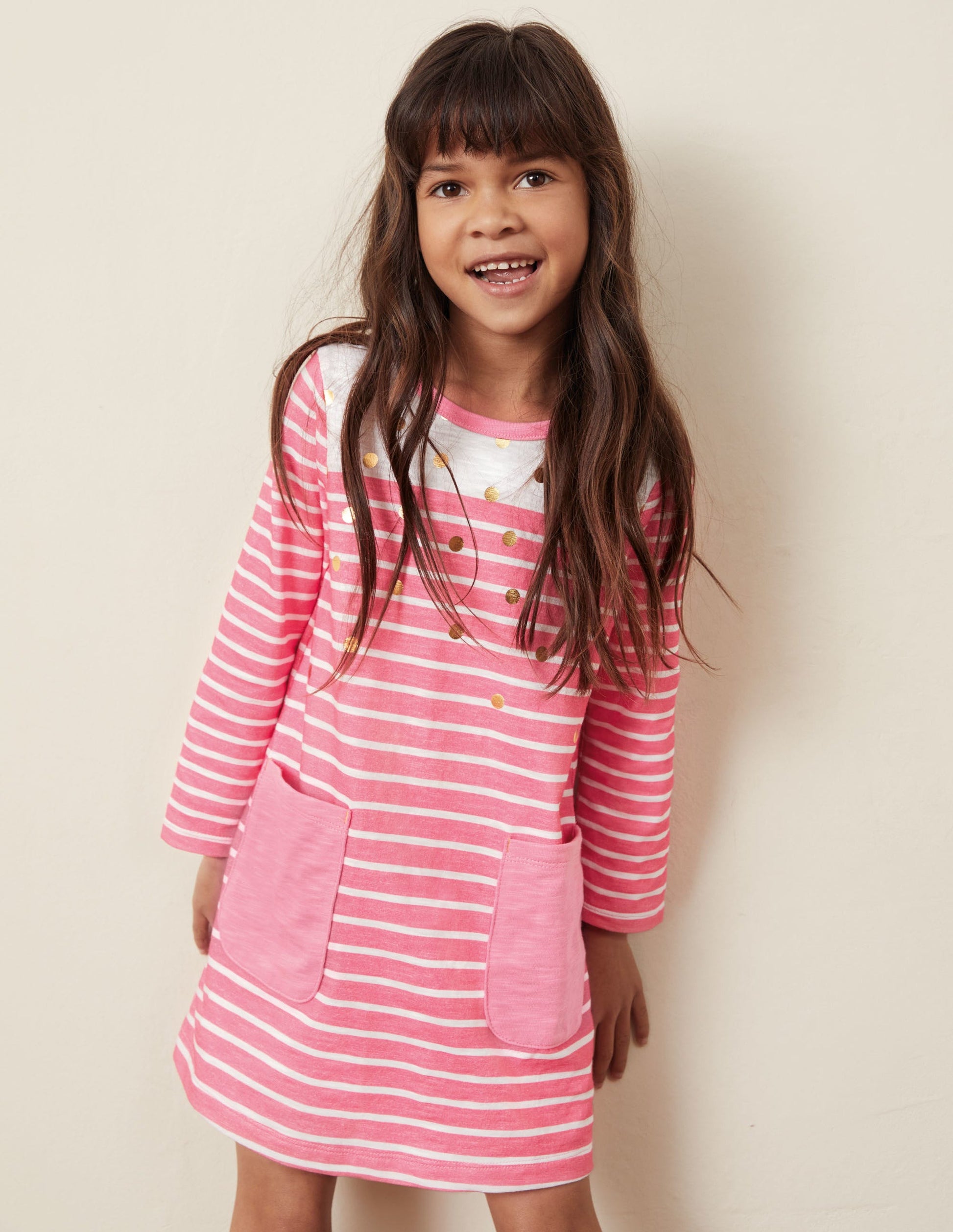 Fun Pocket Jersey Dress-Pink Lemonade Gold Spot-4