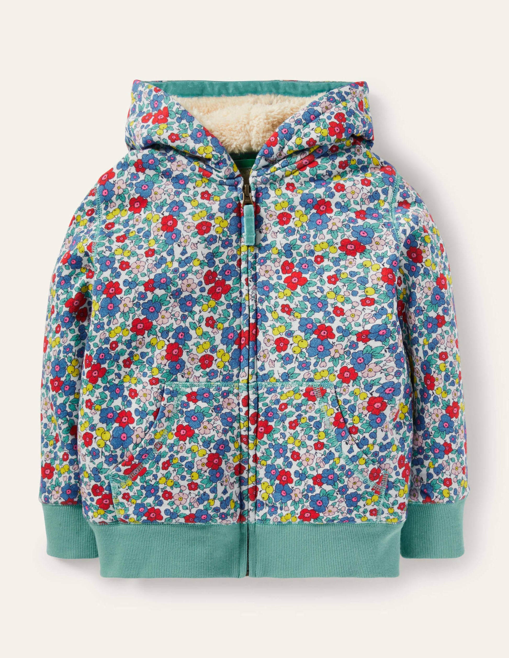 Shaggy-lined Hoodie-Multi Apple Blossom Floral-1