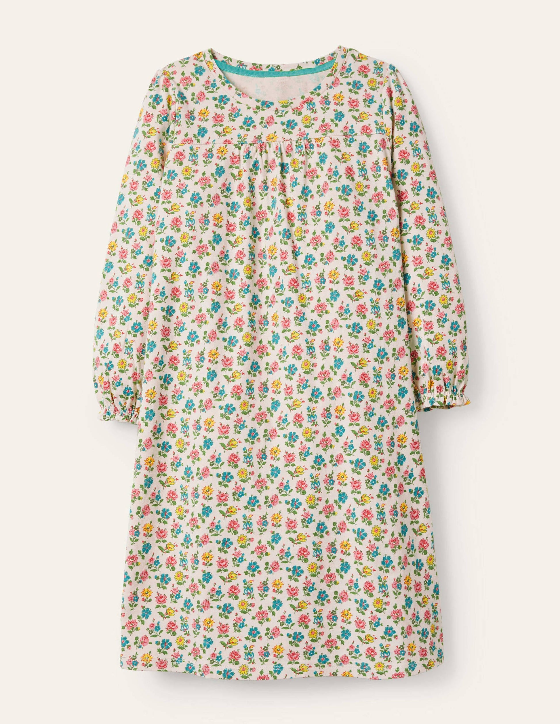 Printed Long-sleeved Nightie-Ivory Patchwork Floral-1