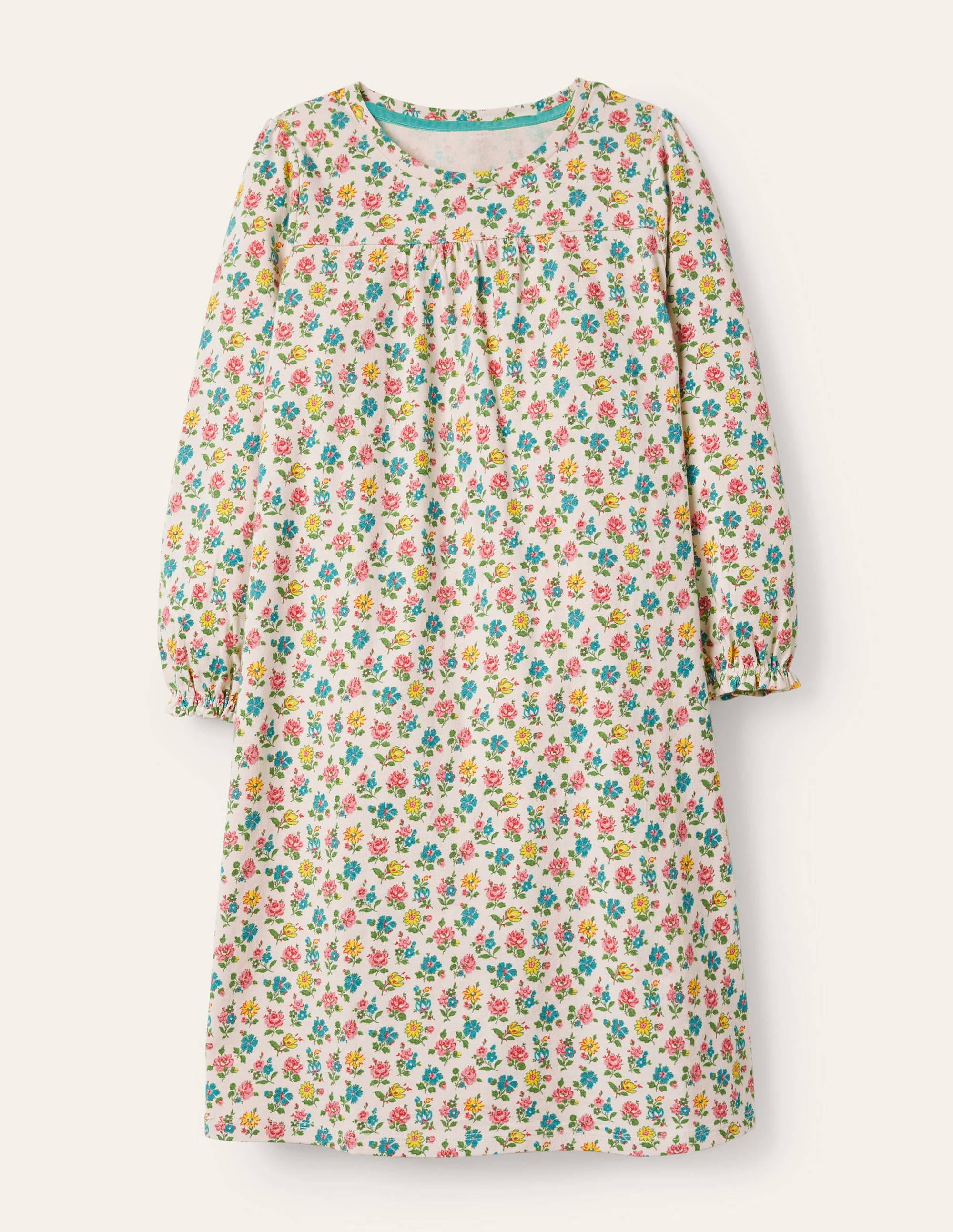 Printed Long-sleeved Nightie-Ivory Patchwork Floral - Image 1