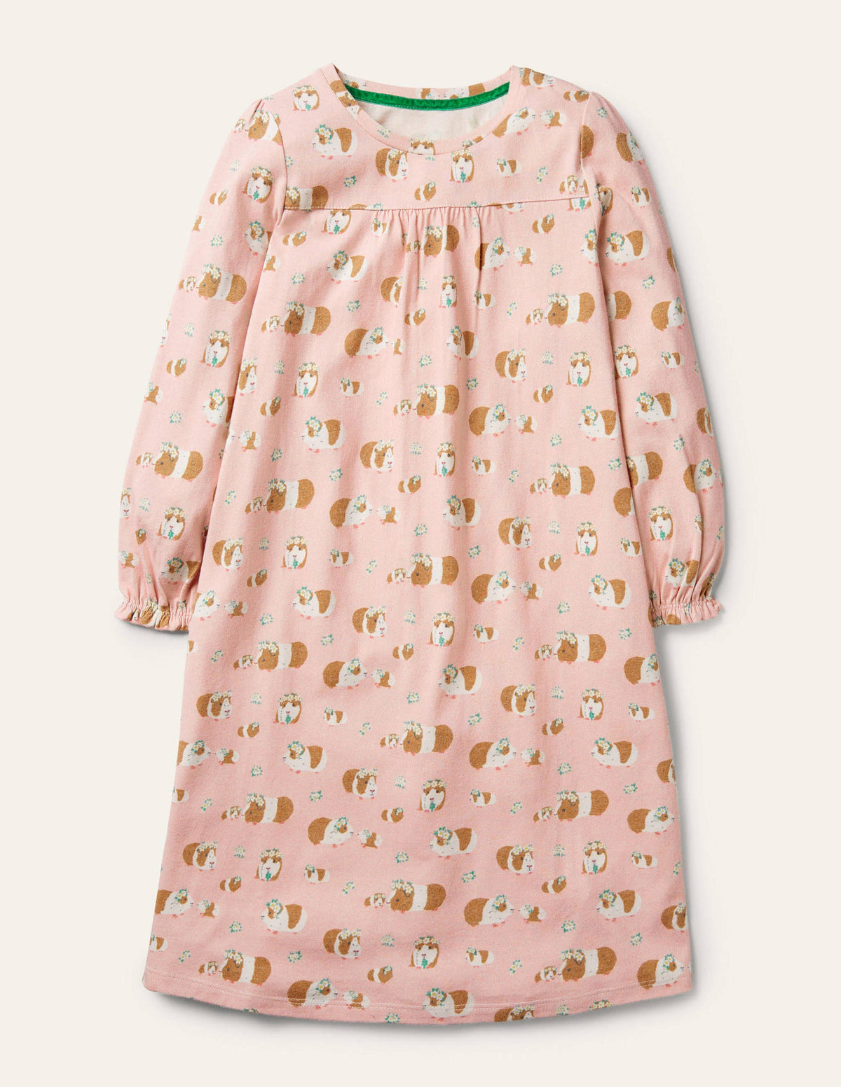 Printed Long-sleeved Nightie-Dusty Pink Guinea Pigs-1