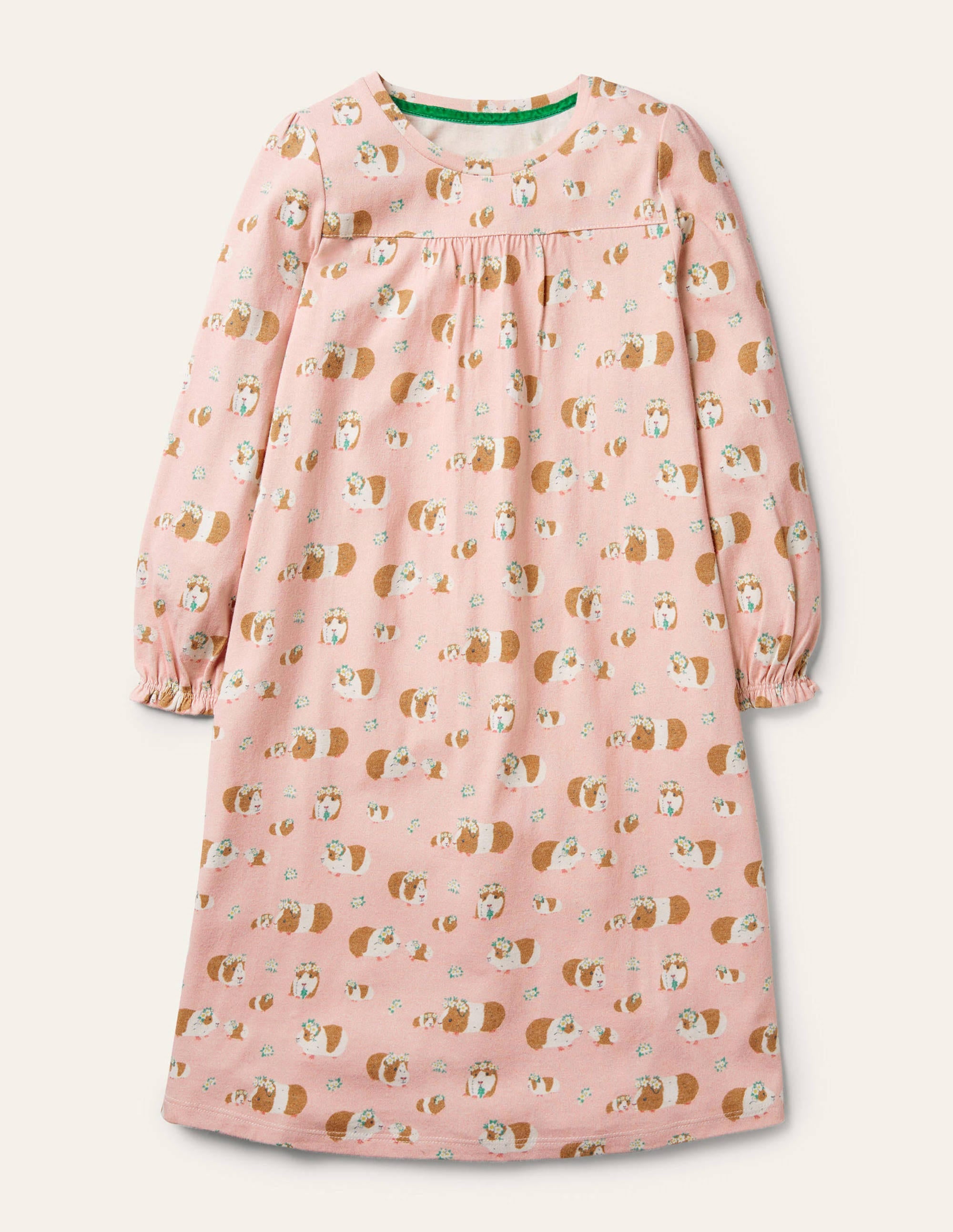 Printed Long-sleeved Nightie-Dusty Pink Guinea Pigs - Image 1