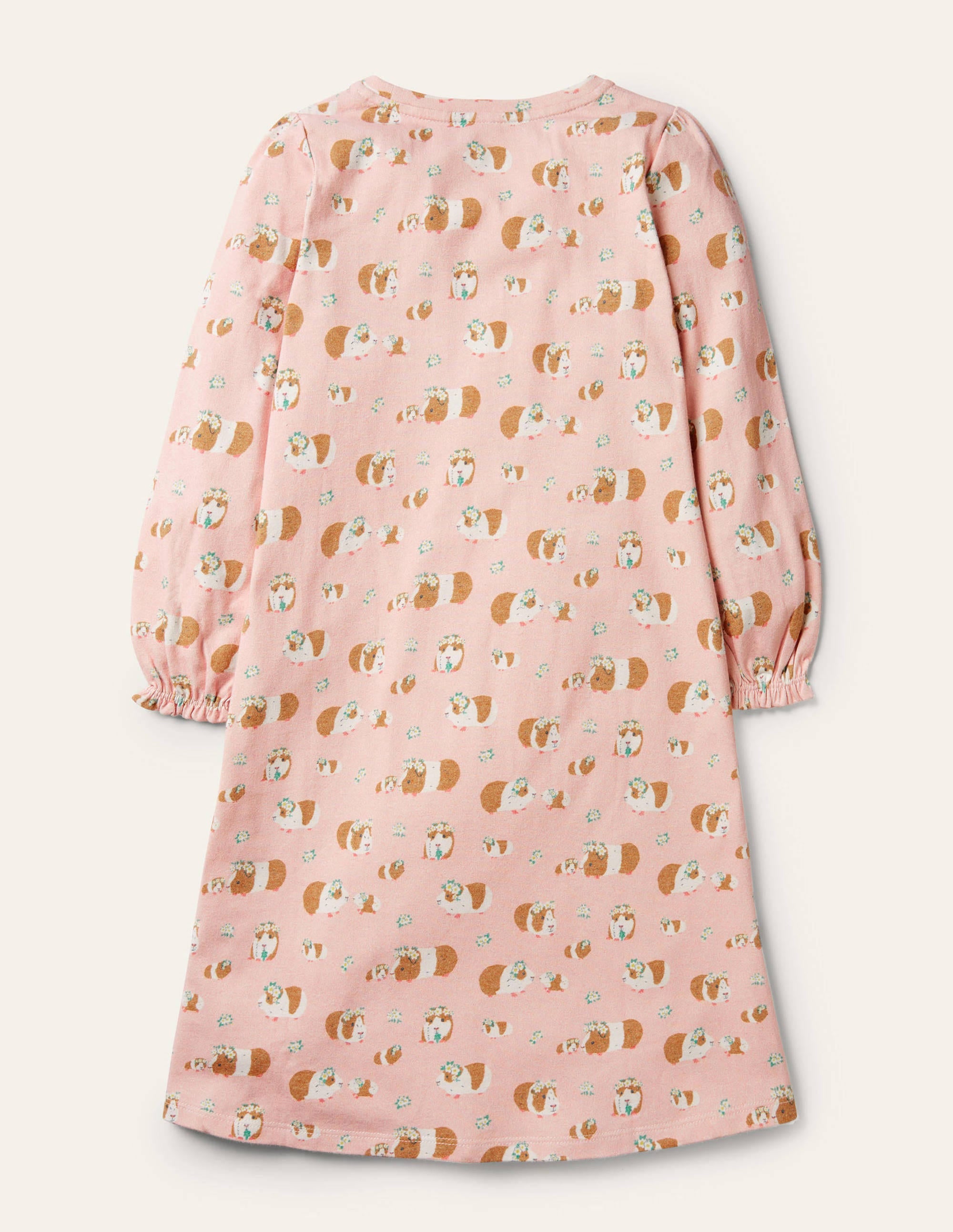 Printed Long-sleeved Nightie-Dusty Pink Guinea Pigs - Image 2