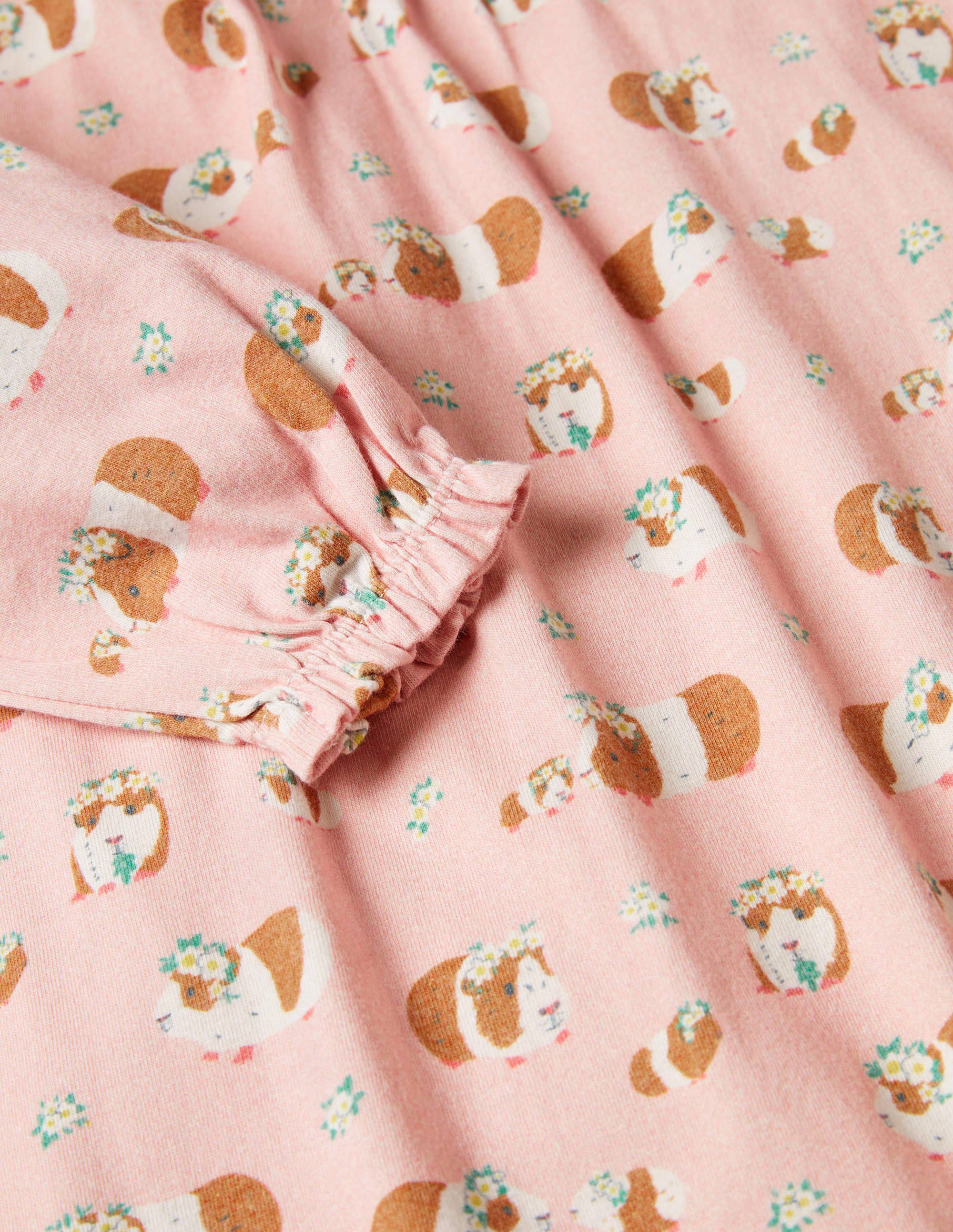 Printed Long-sleeved Nightie-Dusty Pink Guinea Pigs - Image 3