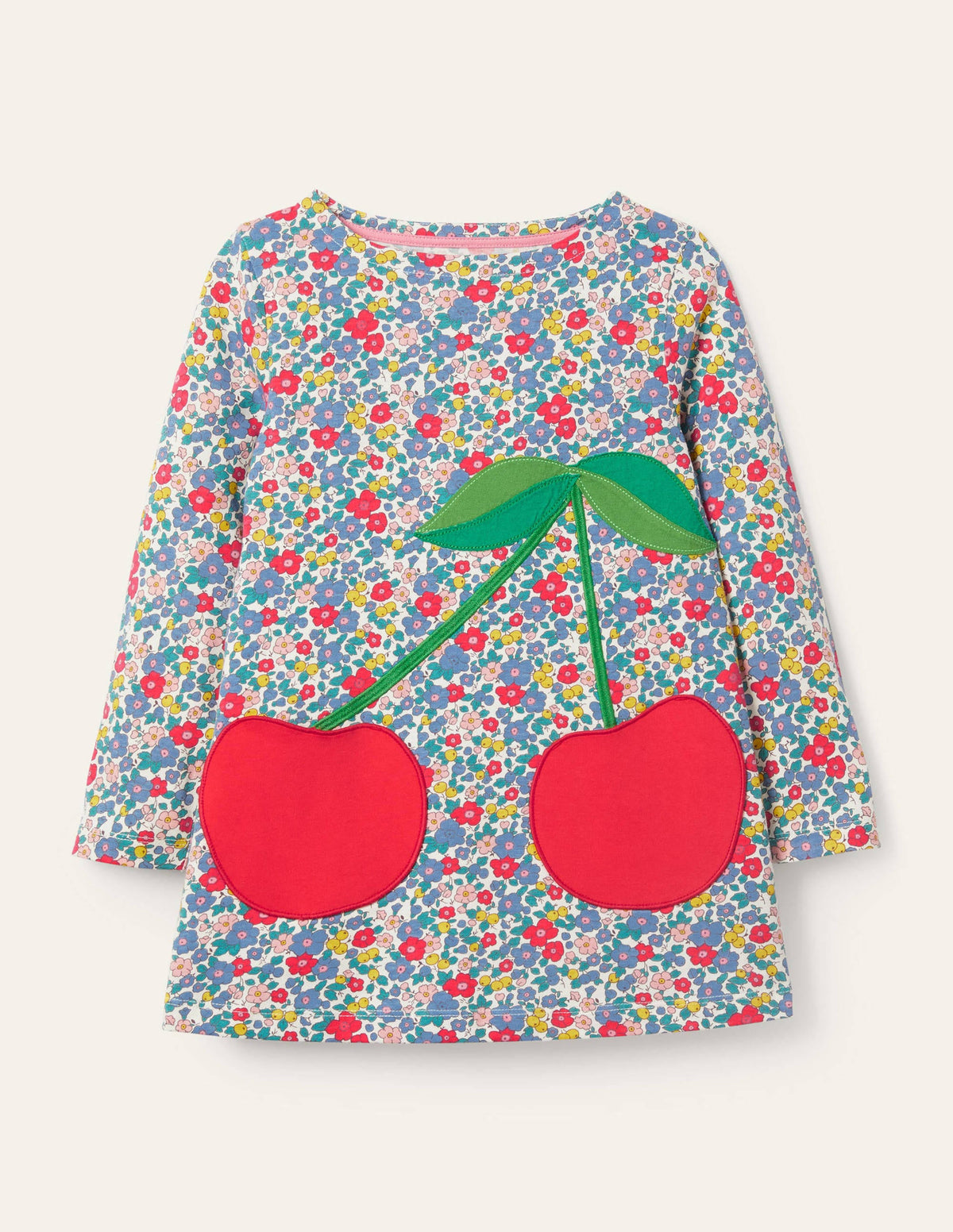 Appliqué Pocket Tunic-Floral Blossom Cherries - Image 1