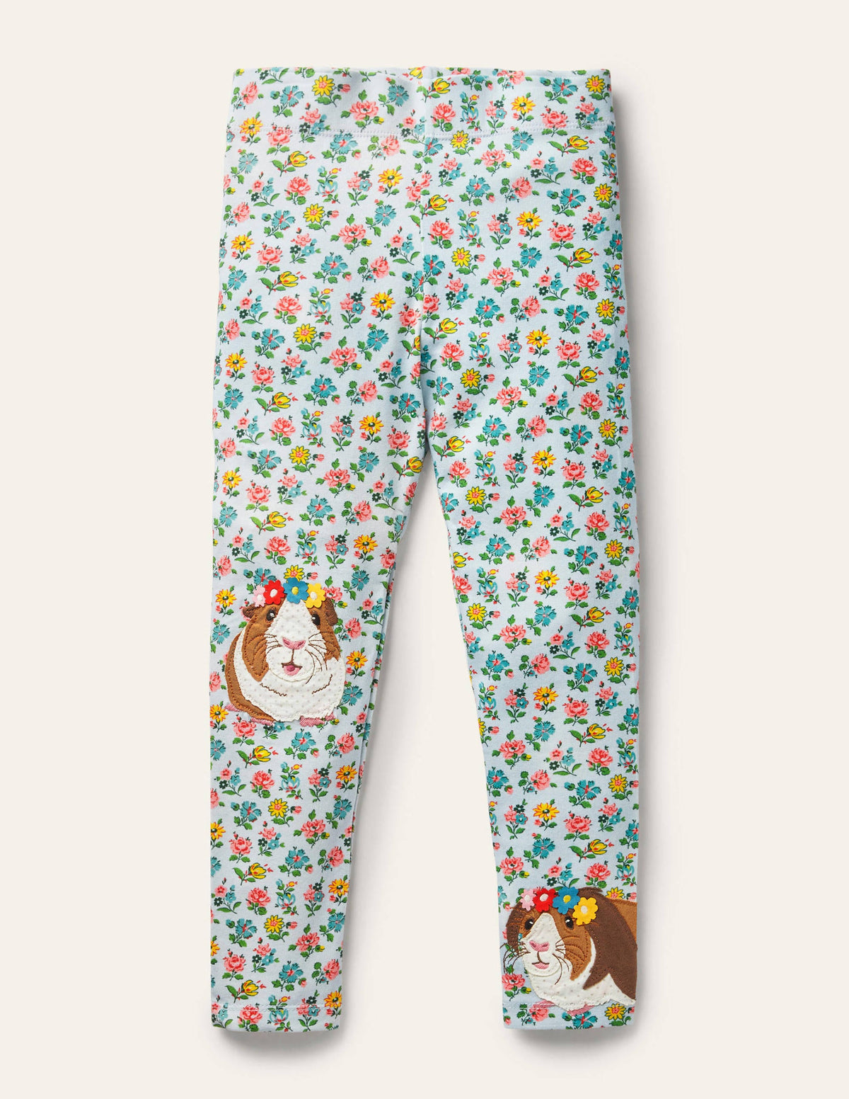 Fun Appliqué Leggings-Provence Blue Floral Guineas - Image 1