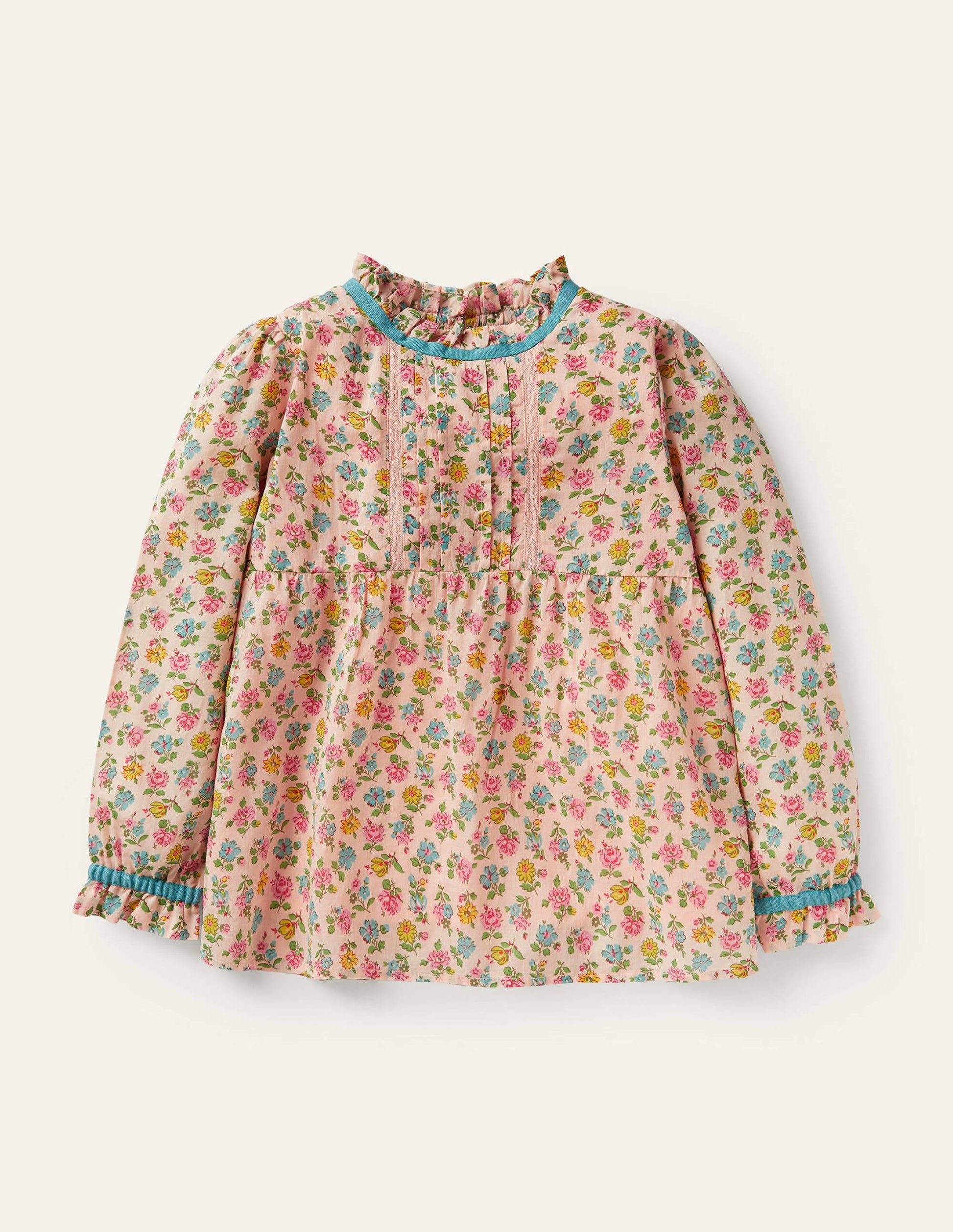 Frill Detail Woven Top-Provence Dusty Pink Floral-1
