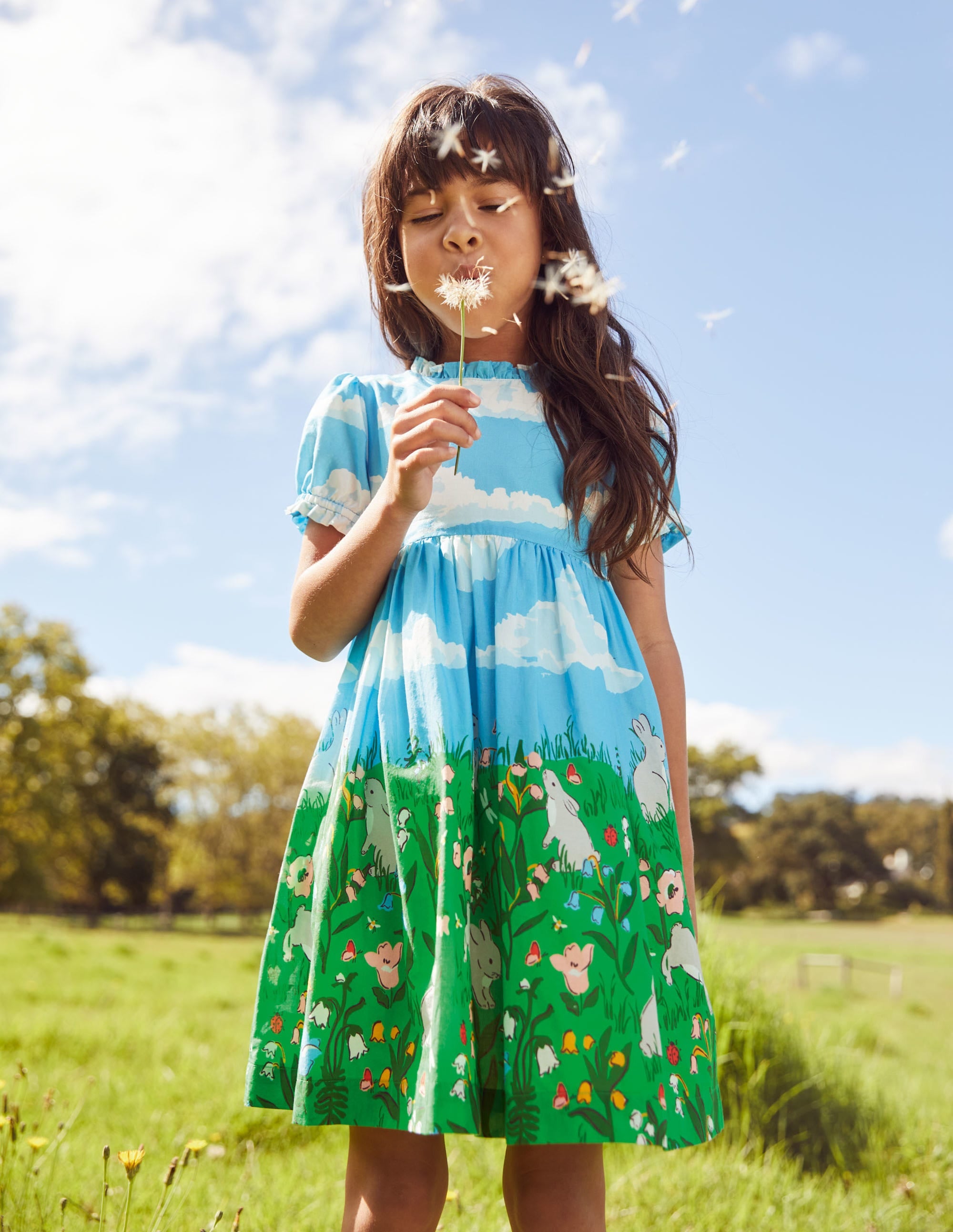 Frill Neck Woven Dress-Multi Bunny Scene - Image 4