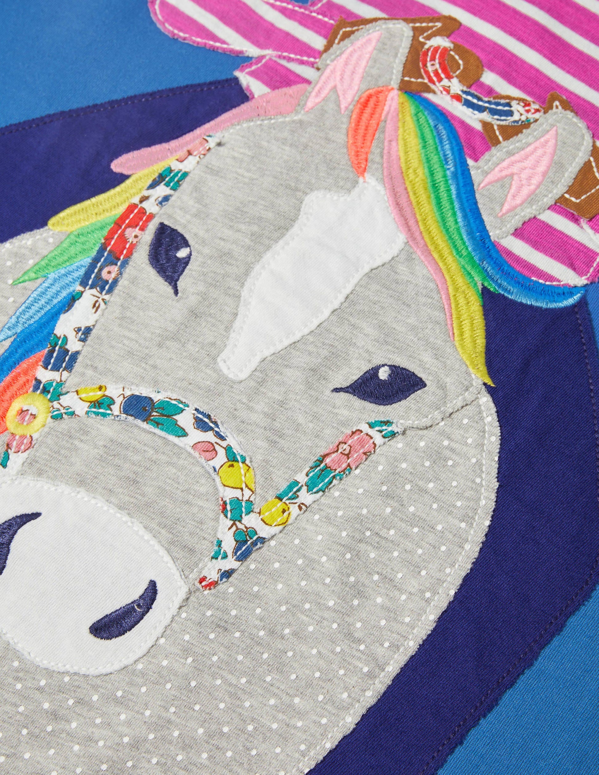 Big Appliqué Jersey Dress-Elizabethan Blue Horse-3
