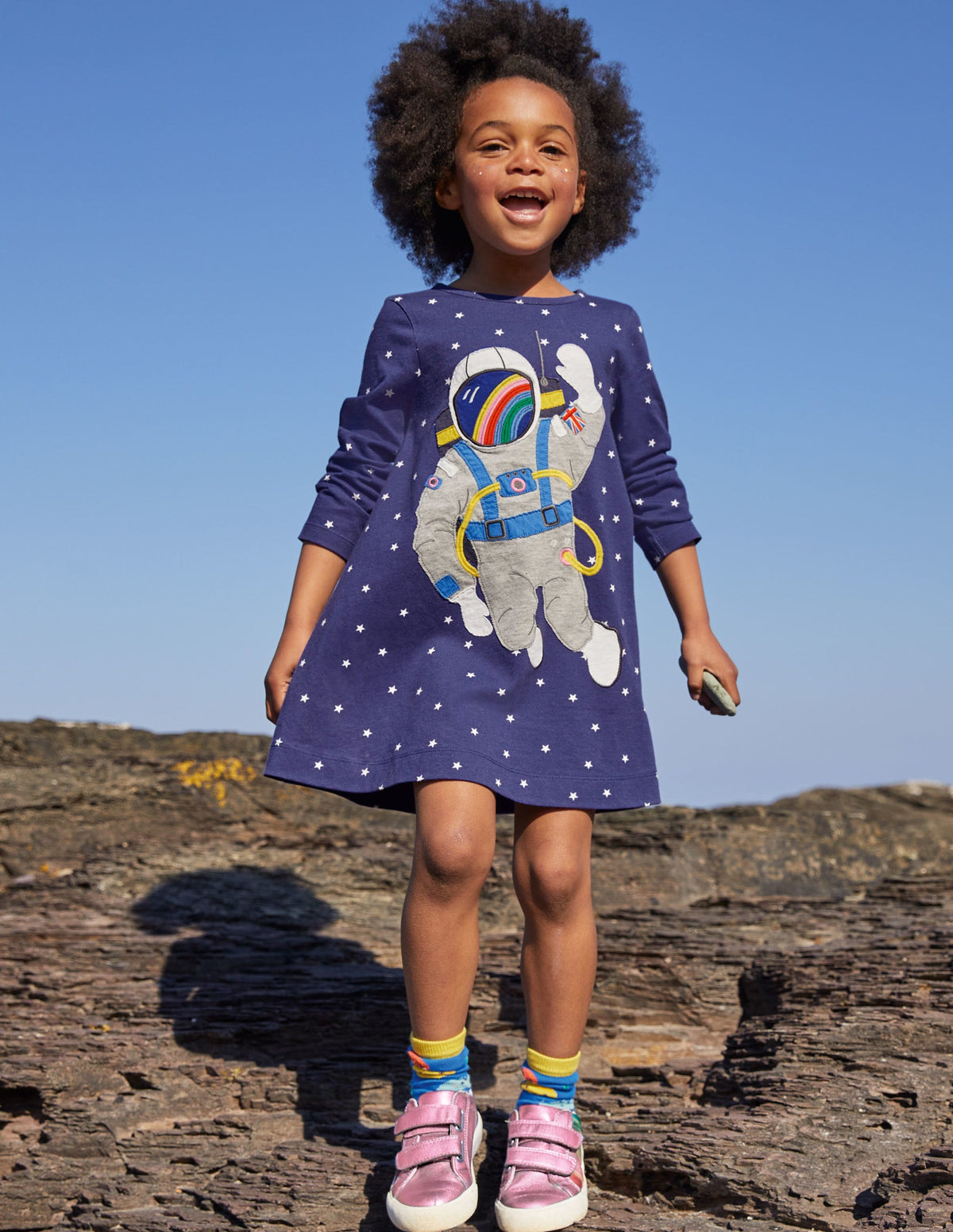 Big Appliqué Jersey Dress-Starboard Blue Space Scene - Image 4