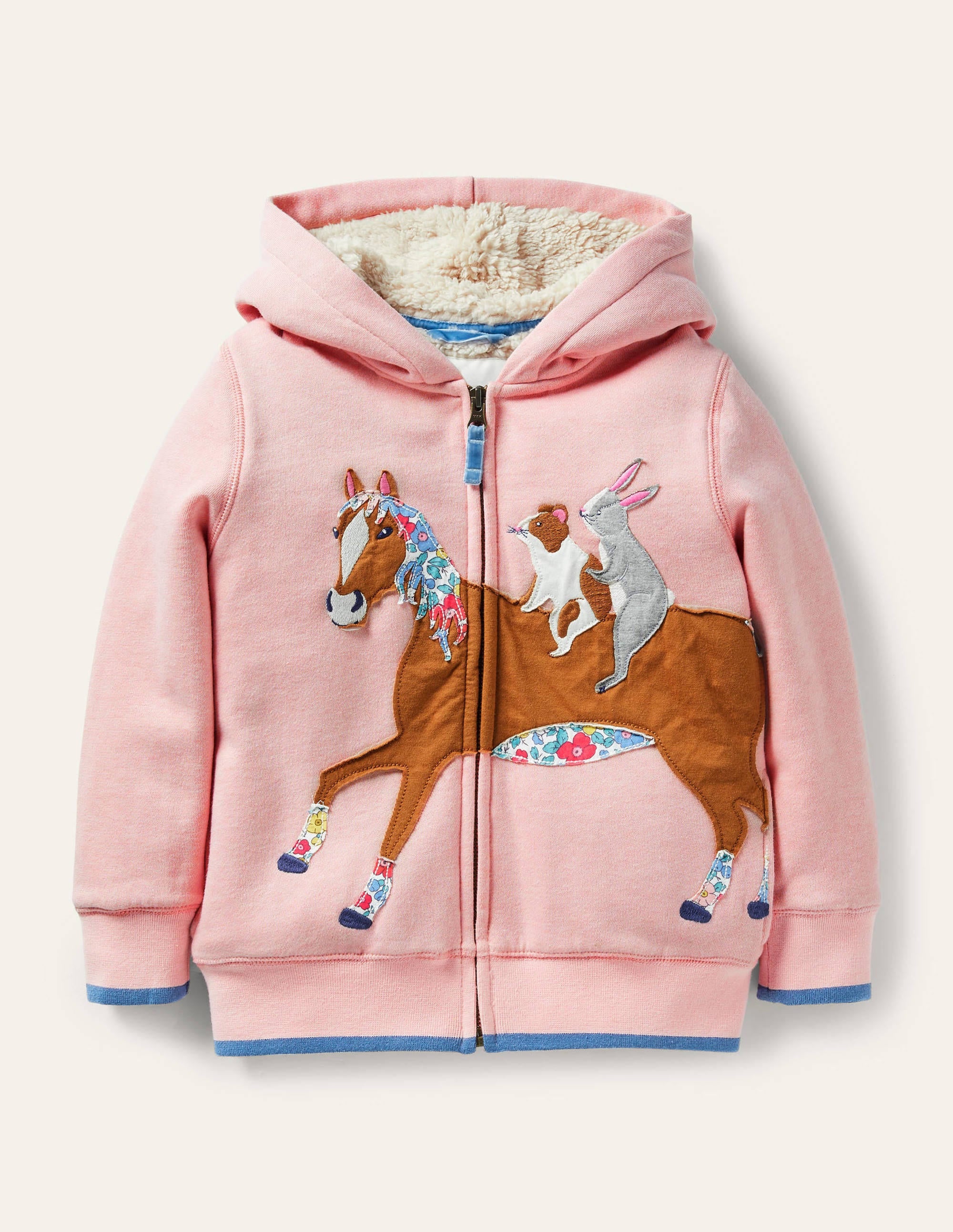 Fun Shaggy-lined Hoodie-Boto Pink Horse - Image 1